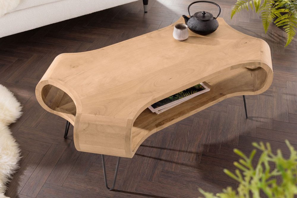 riess-ambiente Couchtisch ORGANIC LIVING 100cm beige - Mango, cream finish, Hairpin Legs, massiv (Einzelartikel, 1-St), Organischer Sofatisch mit Stauraum - ide – Bild 4 von 5