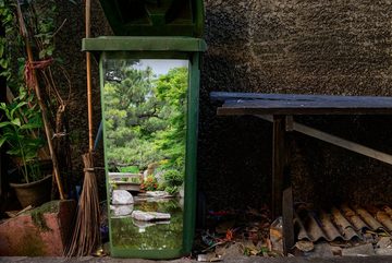 MuchoWow Wandsticker Japanisch - Natur - Wasser - Steine - Bäume (1 St), Mülleimer-aufkleber, Mülltonne, Sticker, Container, Abfalbehälter