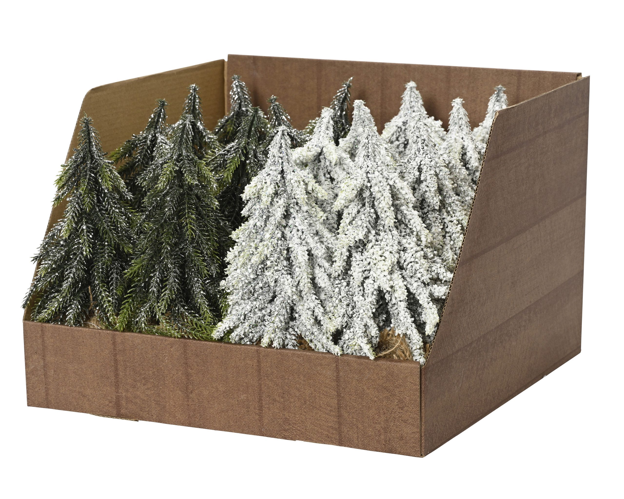 Kaemingk Künstlicher Weihnachtsbaum, Tannenbaum künstlich im Jutesack 20cm 1 Stück sortiert Grün / Weiß