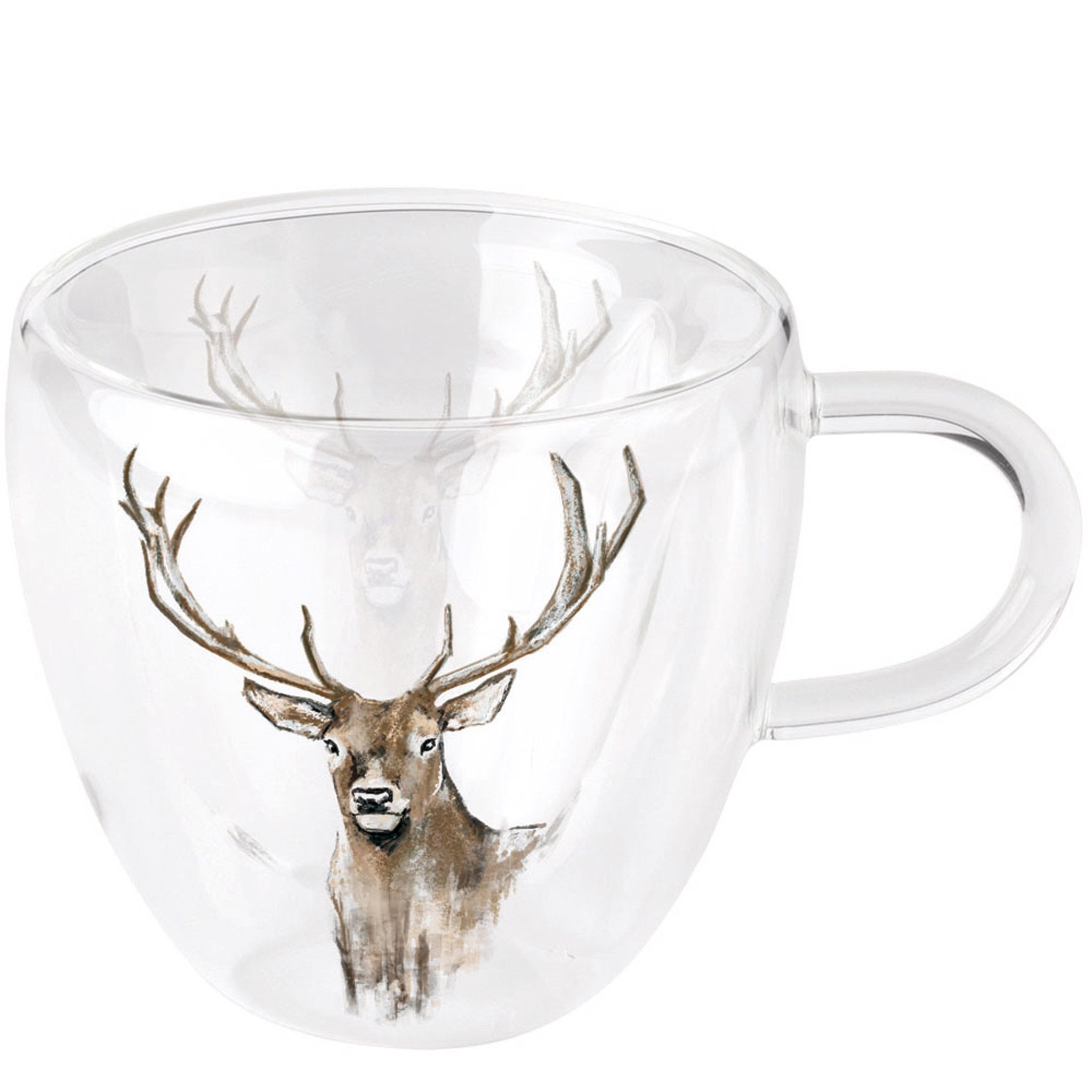 Ambiente Luxury Paper Products Tasse, Glas, Tasse 10cm Glas doppelwandig 0,2L mit Hirsch Motiv