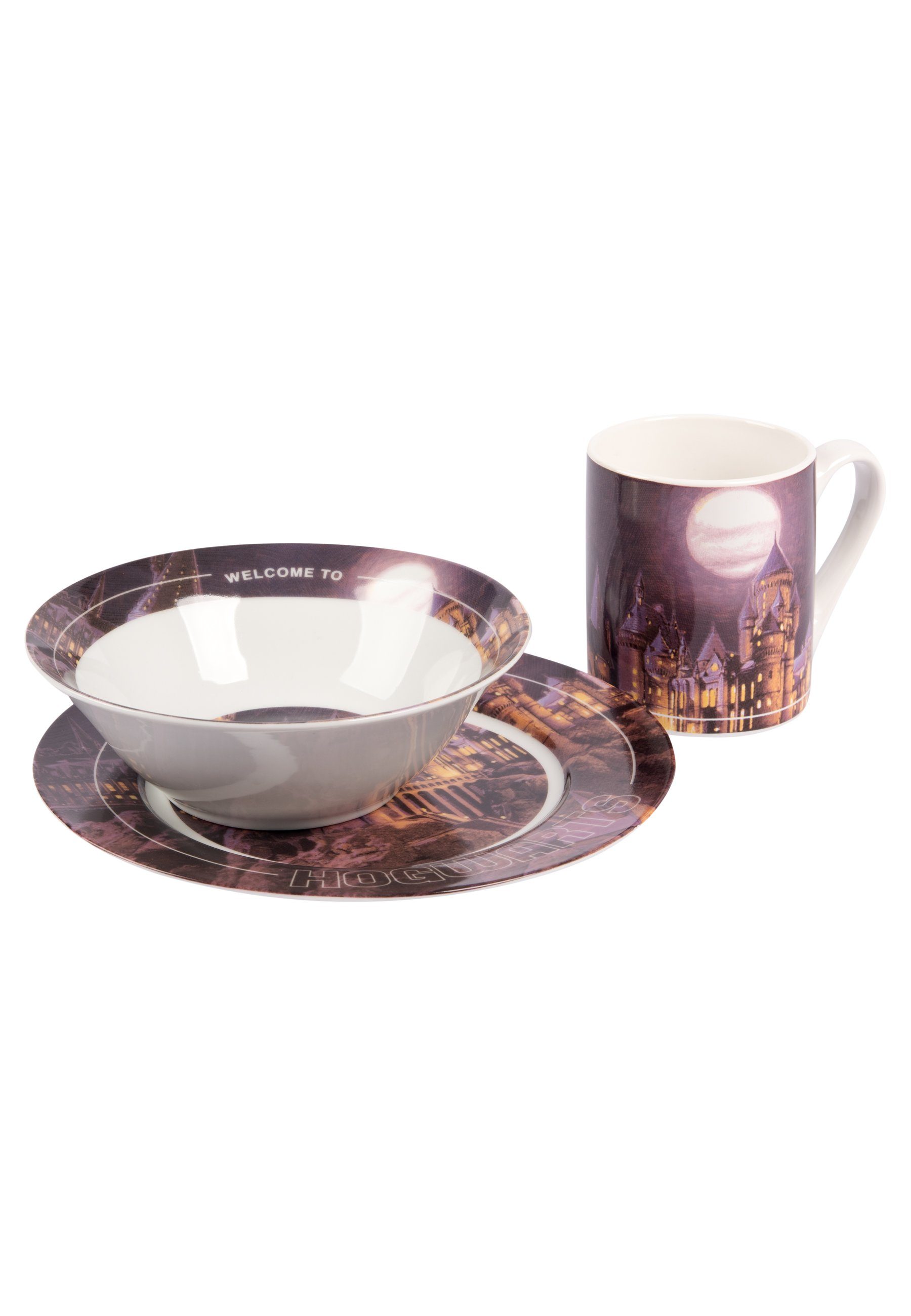 United Labels® Frühstücks-Geschirrset Harry Potter - Welcome to Hogwarts - Set, 3-tlg, 1 Personen, Porzellan