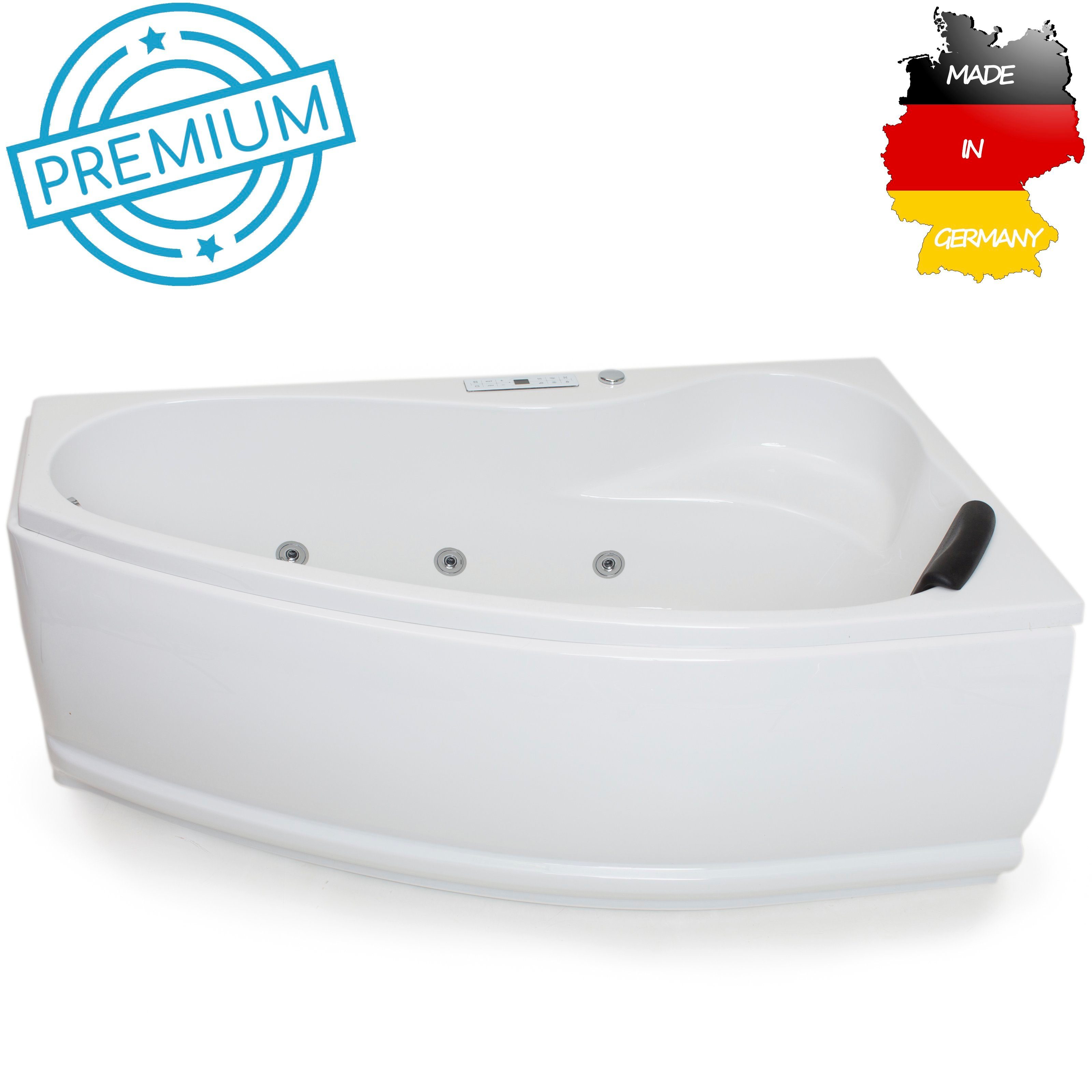 Basera® Whirlpool-Badewanne PREMIUM Indoor Eck-Whirlpool Badewanne Formentera Rechts 160 x 90 cm, (Komplett-Set), mit 17 Massagedüsen, Heizung, Wasserdesinfektion, Bodenansaugung, L...