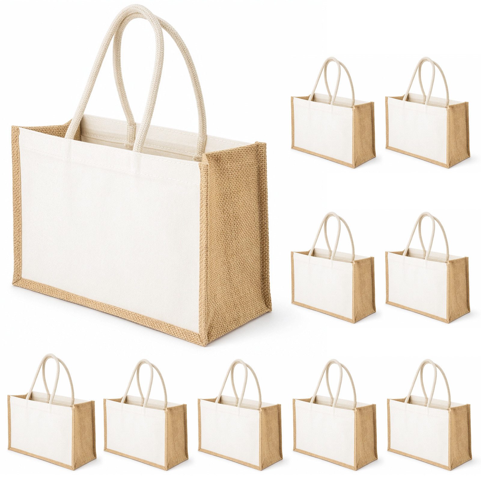 Youyijia Taschenorganizer 10er Set Canvas Tragetaschen in Weiß, Stoffbeutel mit Henkeln