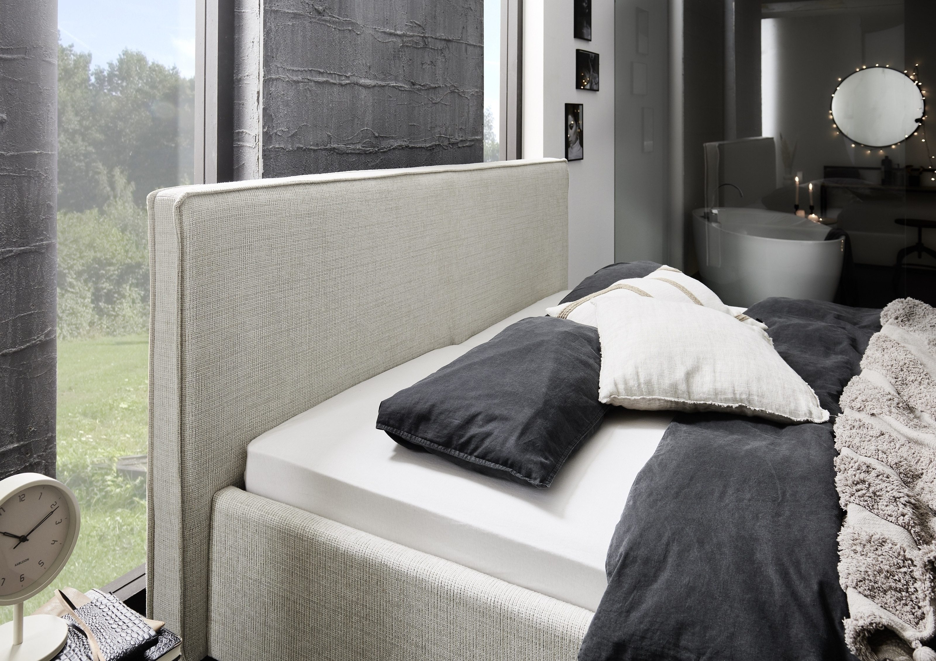 freiraum Polsterbett Riva, Liegefläche 180x200cm, Greige, Stellmaß: 205x112x216cm (BxHxT)