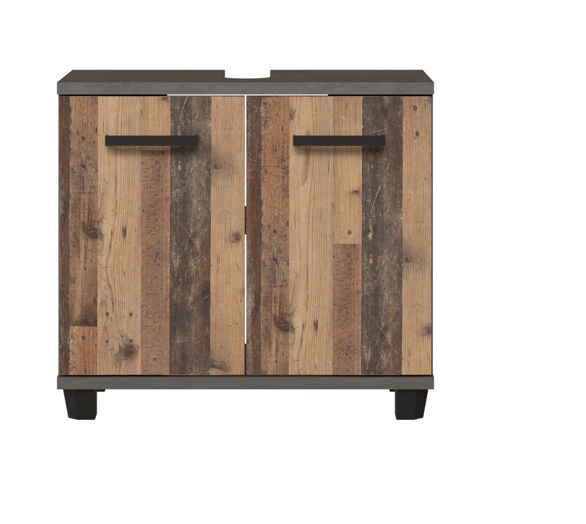 FORTE Waschbeckenunterschrank 2 Türen, Old-Wood Vintage Dekor / Betonoptik - 68,6x62x34,8cm B/H/T