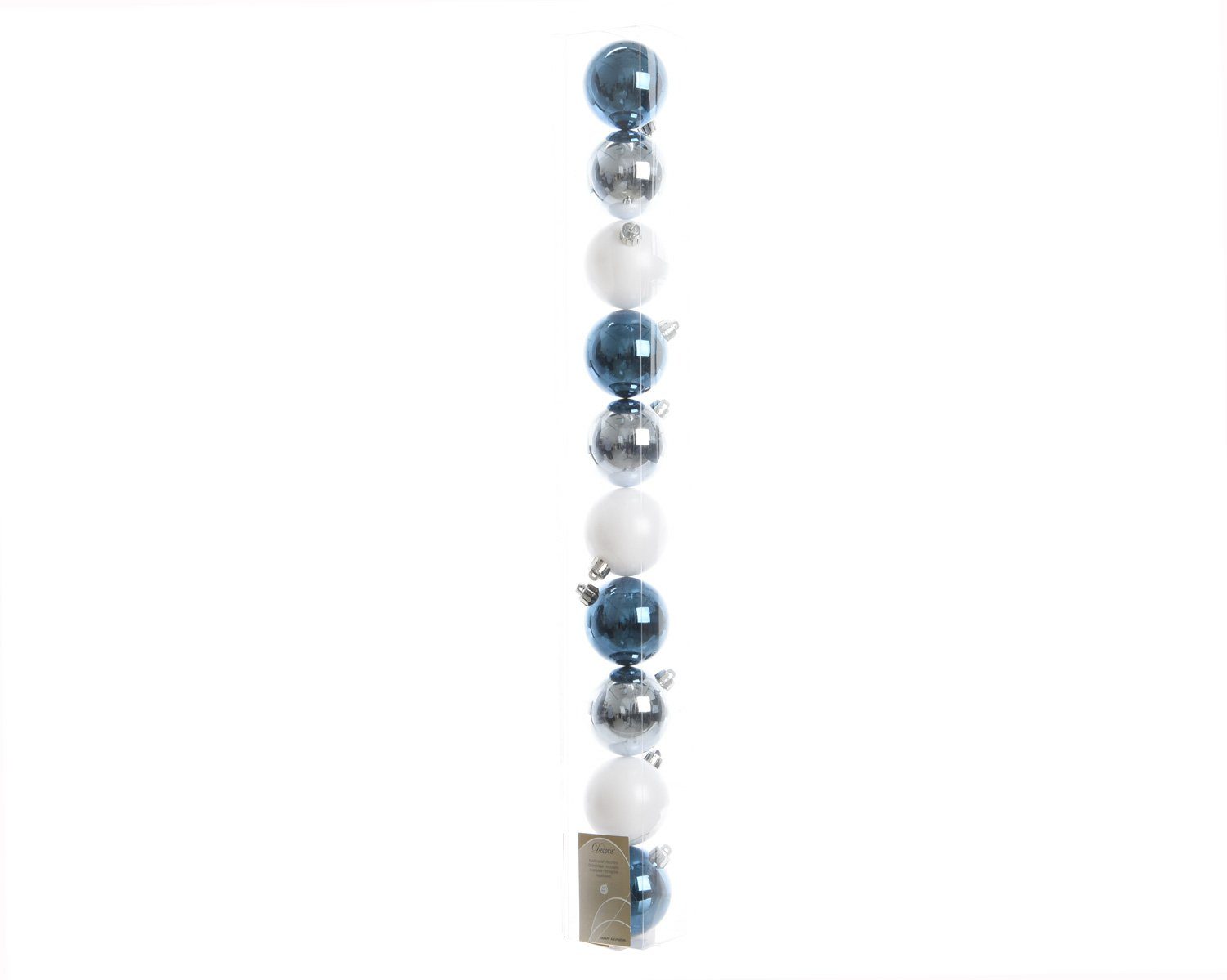 Decoris 10er Christbaumschmuck, - Blau 6cm Set Silber Mix season Kunststoff decorations Weiß Weihnachtskugeln
