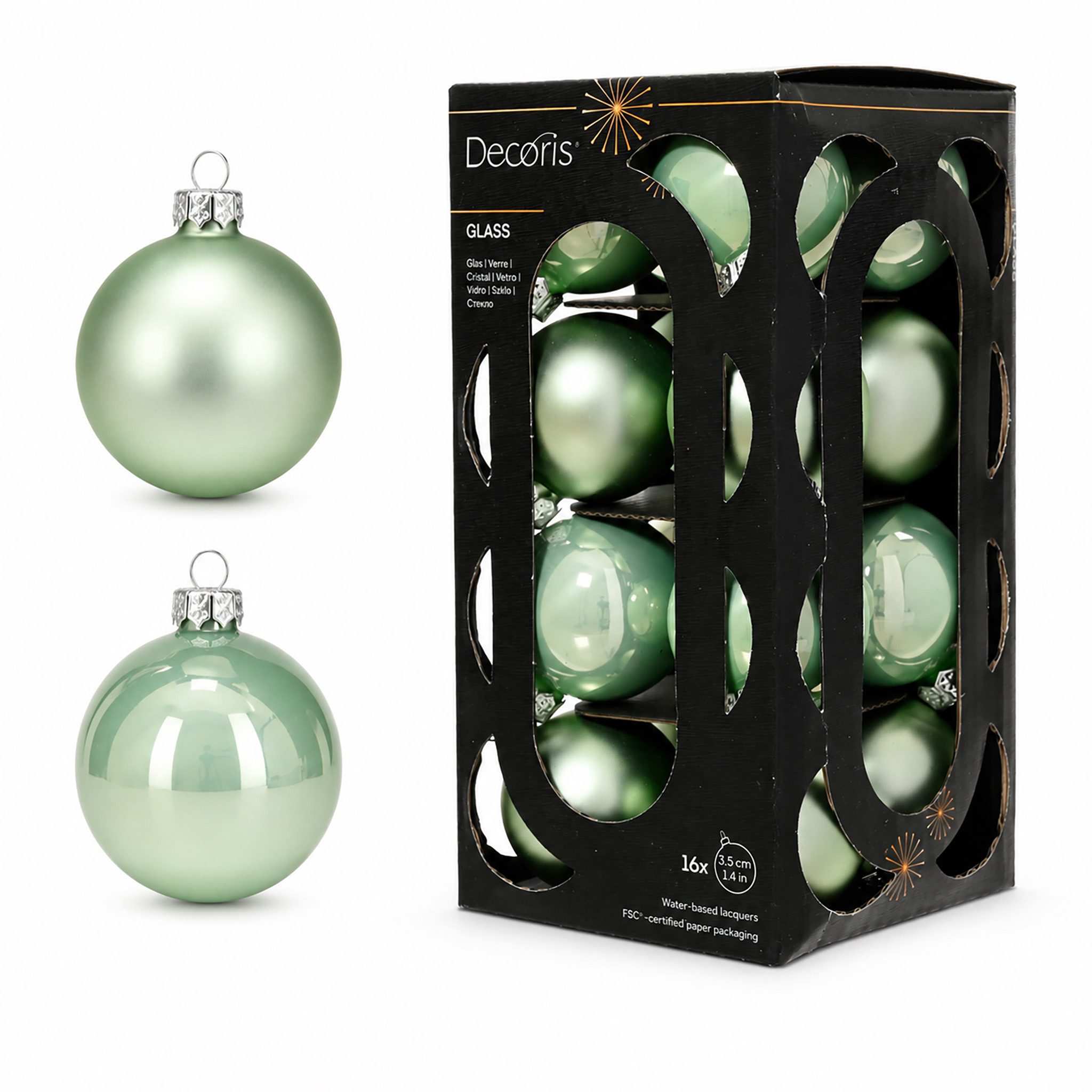 Kaemingk Weihnachtsbaumkugel, Weihnachtskugeln Glas 3,5cm 16 Stück - Pfefferminz