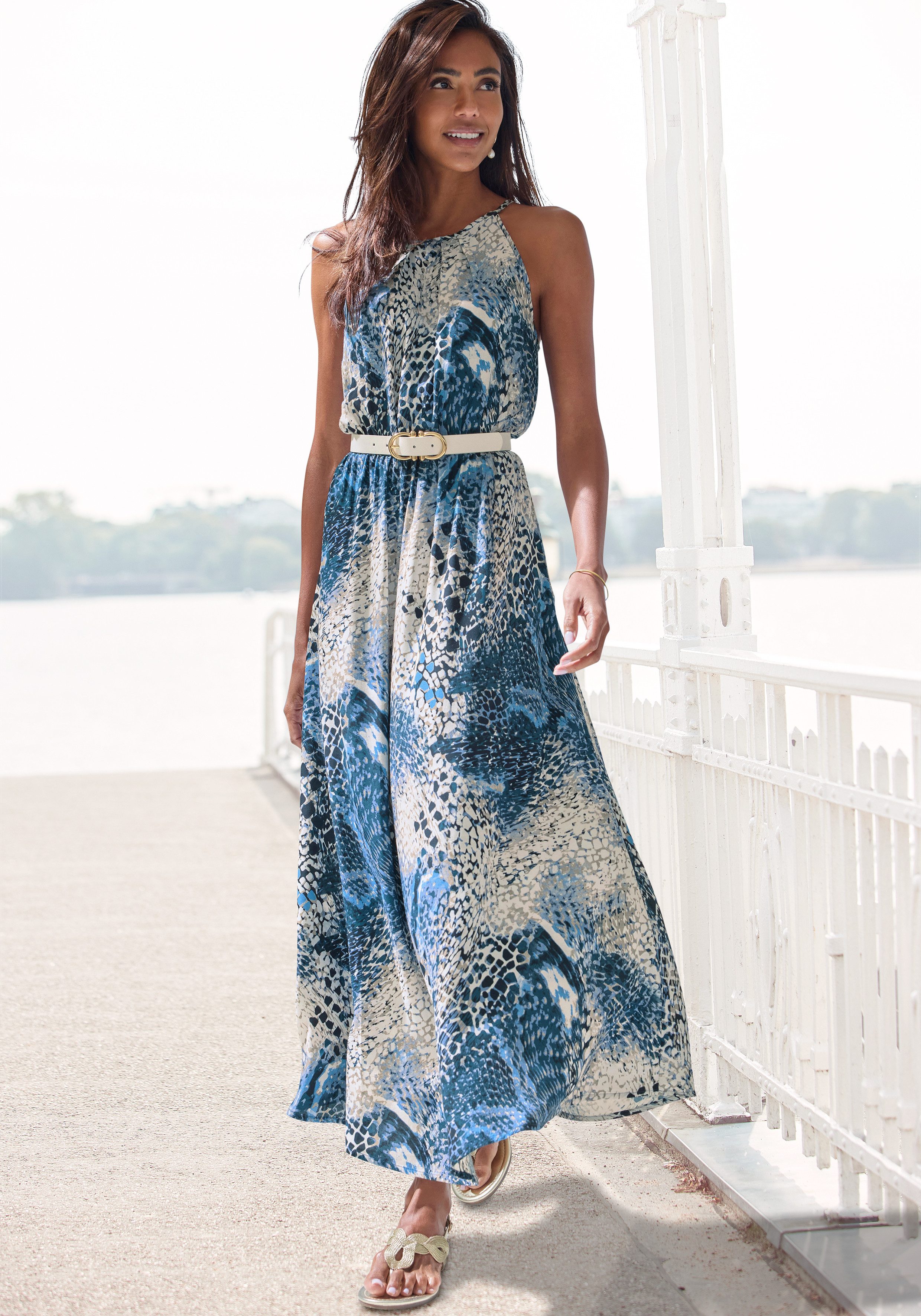 LASCANA Maxikleid mit Animalprint und Knopfleiste hinten, aus gewebter Viskose luftiges Sommerkleid, elegantes Webkleid, casual