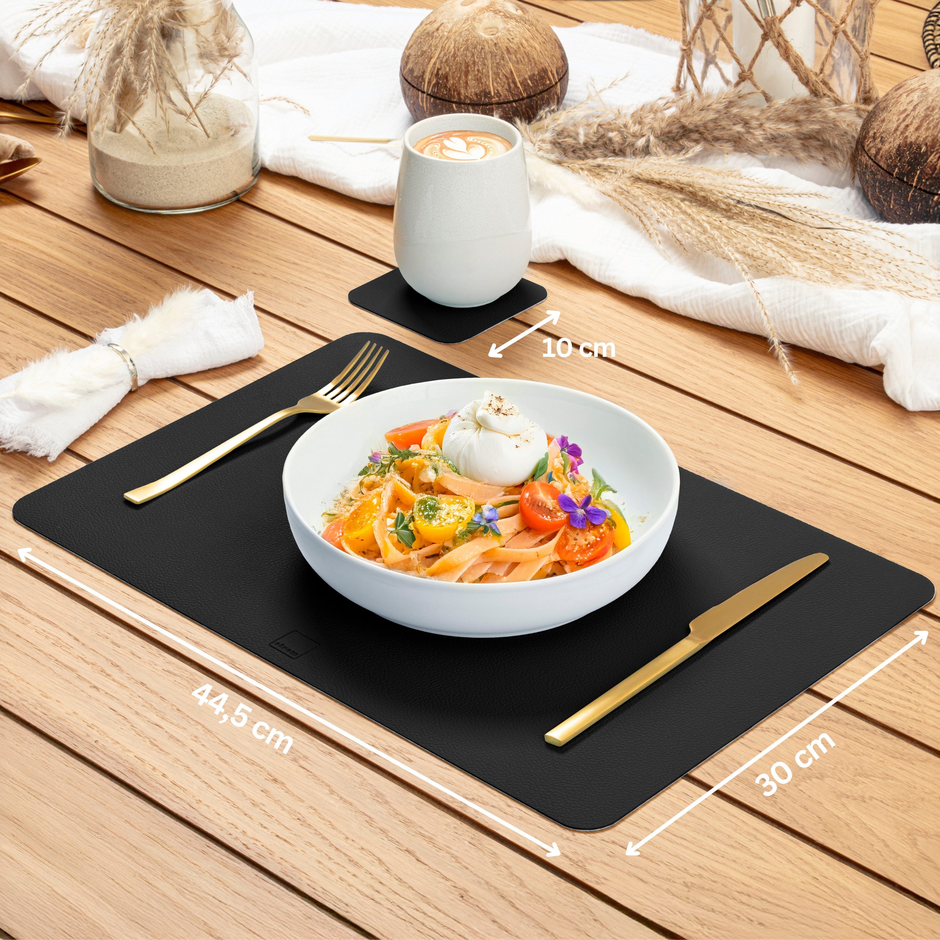 SÄNGER Platzset aus Kunstleder, (Set, 12-St., aus Platzdeckchen und Untersetzern, rechteckig), Schwarz + Weiß, 44,5x30cm, wendbare, abwischbare Tischsets
