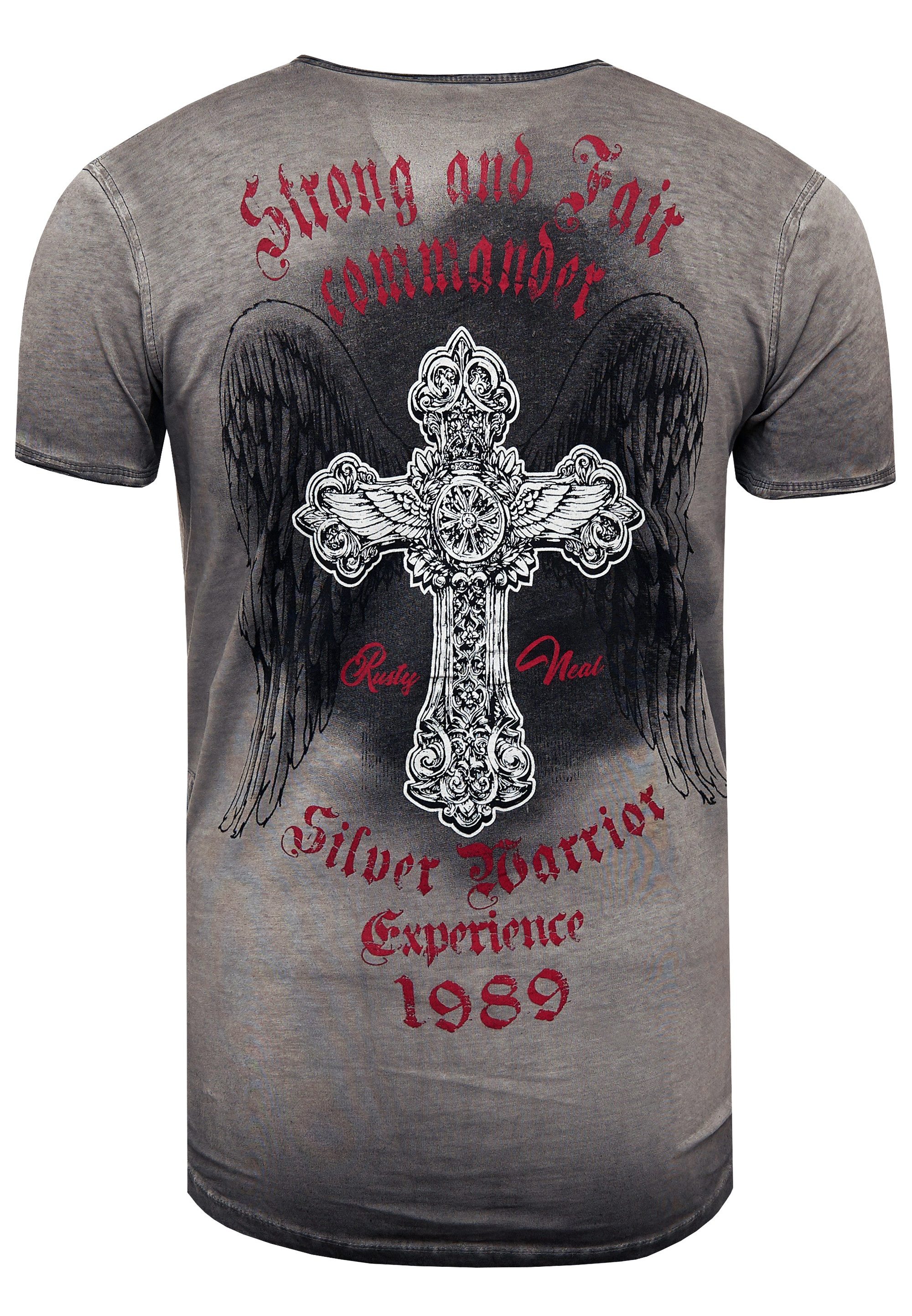 Rusty Neal T-Shirt mit modischer Knopfleiste – Bild 5 von 5