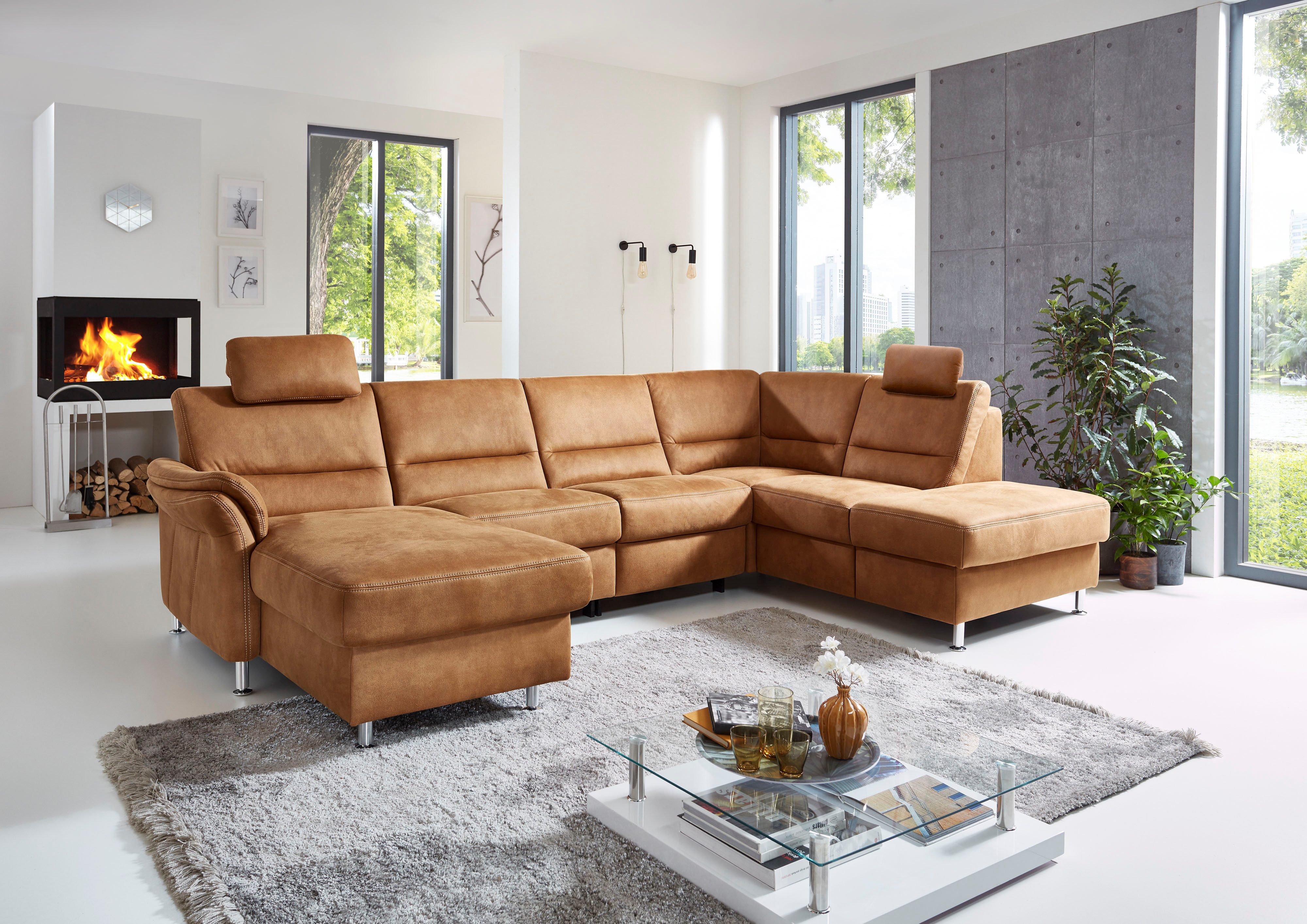 Die PlanBar Wohnlandschaft ZE-EM16033 U-Form, Breite 316 cm, 4 Teile, wahlweise mit Kopfstützen und echt bezogenem Rücken