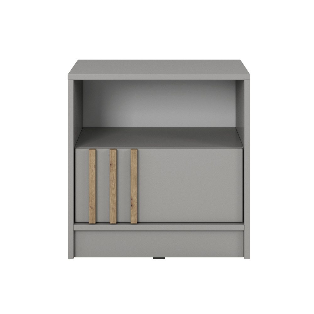 Lomadox Nachttisch NAMUR-160, in Grau, 51 cm breit, mit Lamellen in Eiche