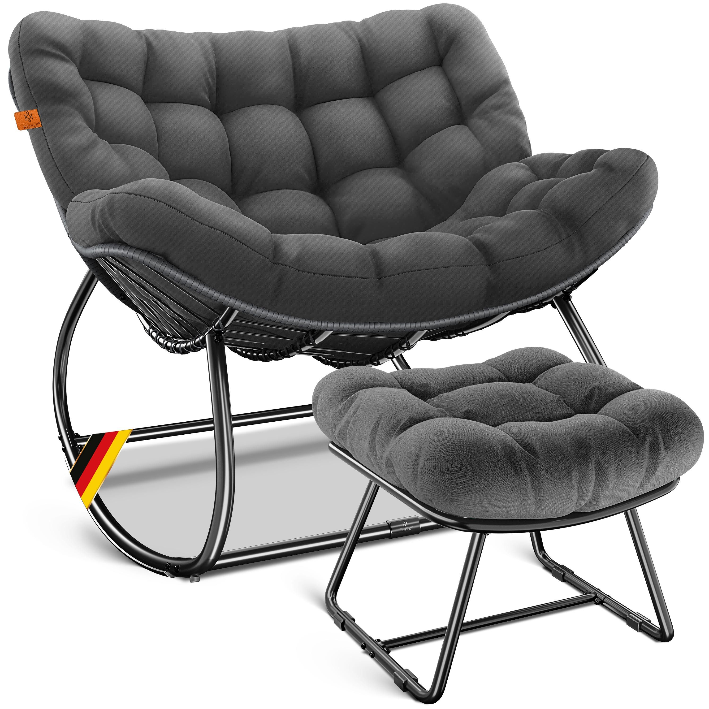 KESSER Schaukelstuhl Schaukelsessel Chillexer Pro mit Fußstütze für drinnen & draußen (maximale Belastung 120kg, witterungsbeständig & mit rutschfesten Füßen), Loungesessel ergonomisches Relaxsessel für Balkon, Garten & Wohnzimmer