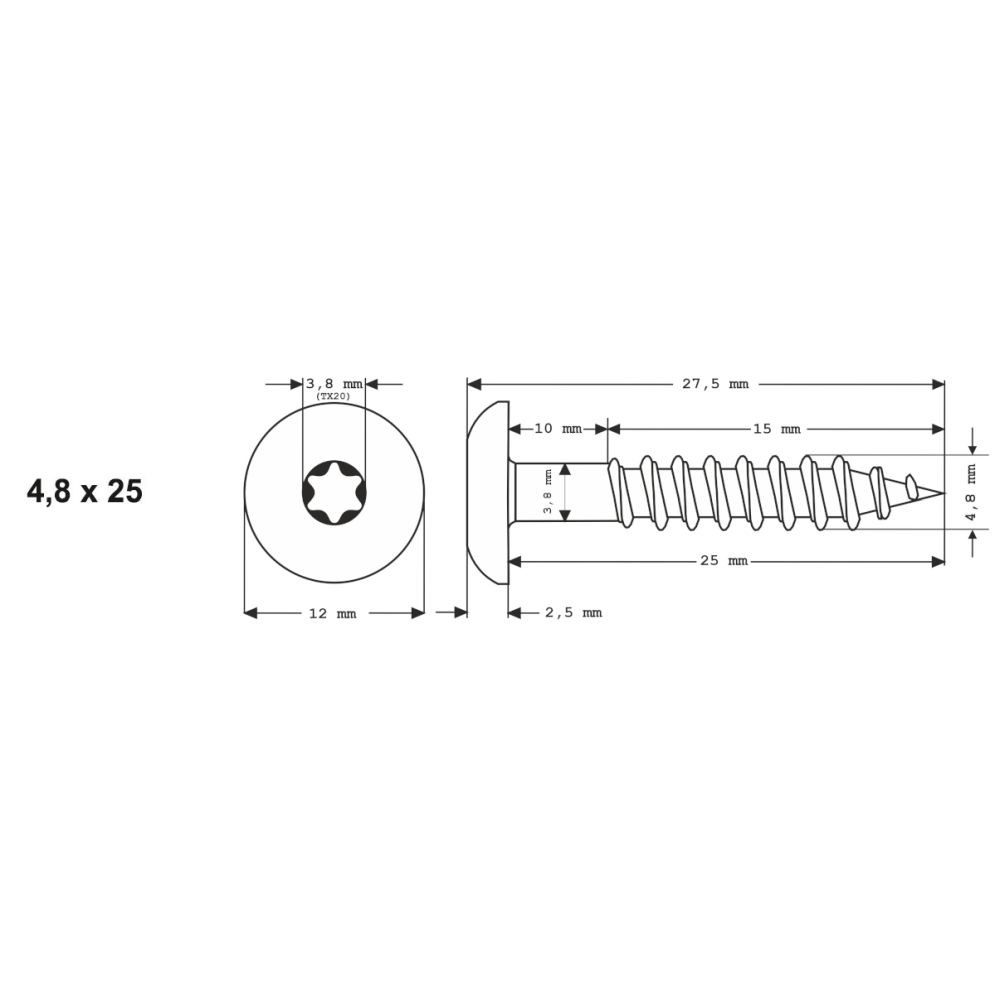 Meisterling® Fassadenschraube INOX, (V2A - 4,8 x 25 mm, Flachkopf Torx T20, 100 Stk), Weiss – Bild 2 von 5