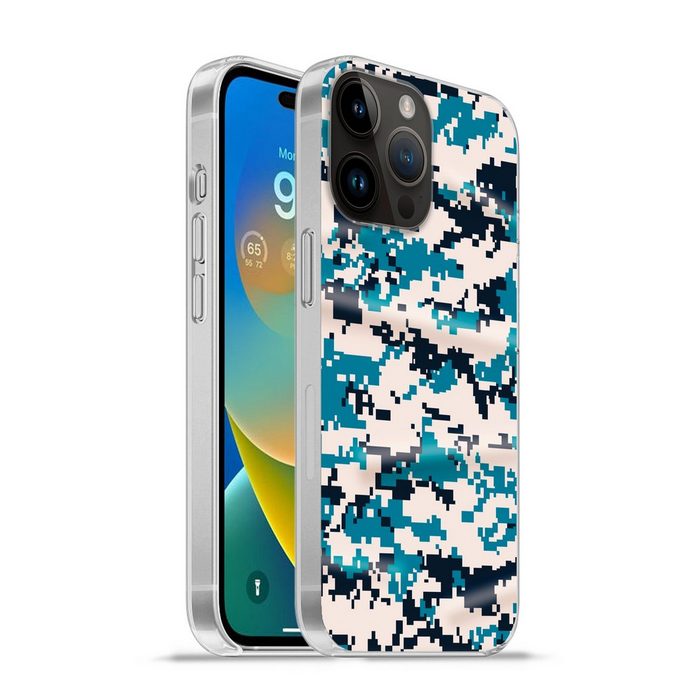 MuchoWow Handyhülle Blaues und weißes Camouflage-Muster Handyhülle Telefonhülle Apple iPhone 14 Pro Max