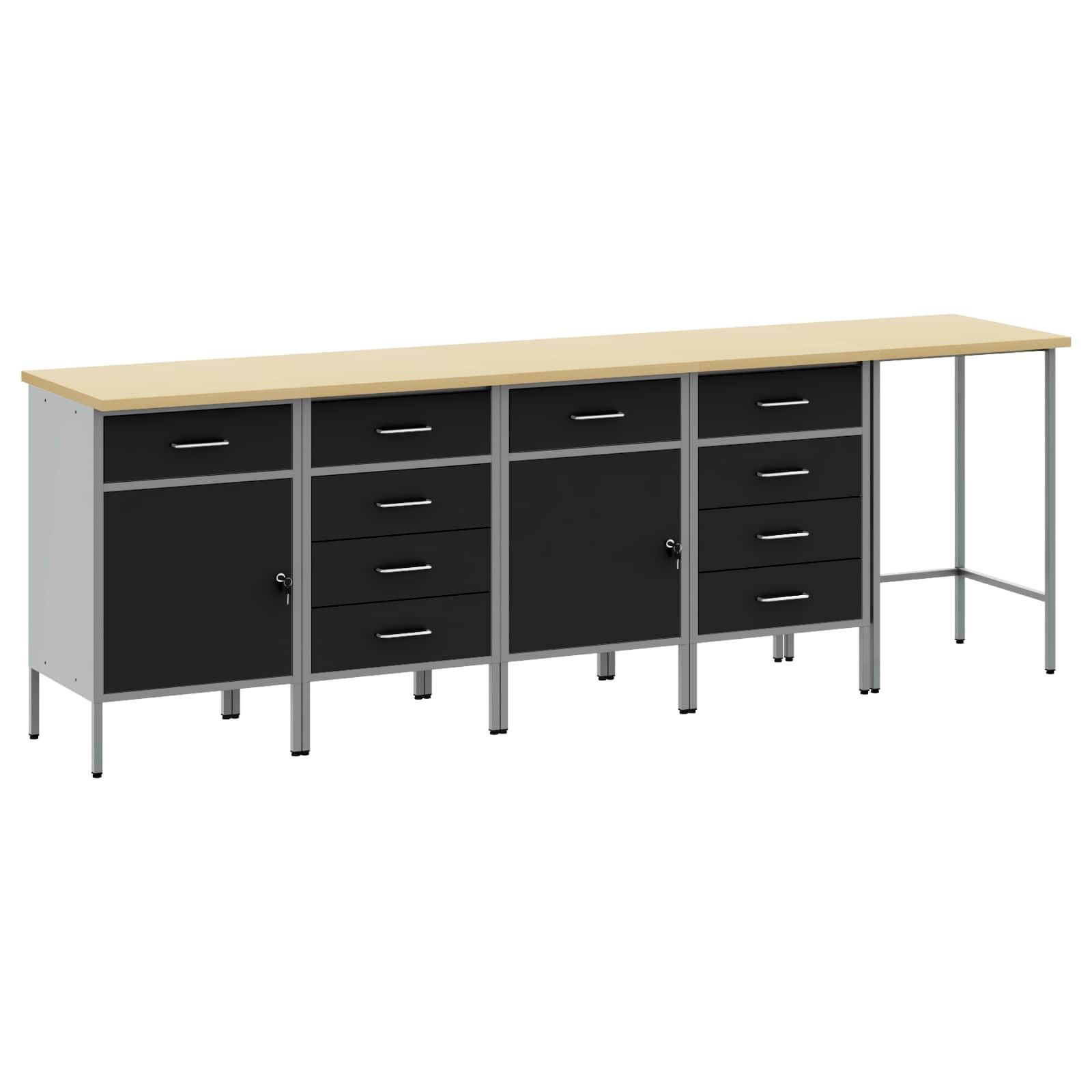 Werkzeugschrank Arbeitsschrankset mit Schubladen 5 pcs Schwarz und Grau
