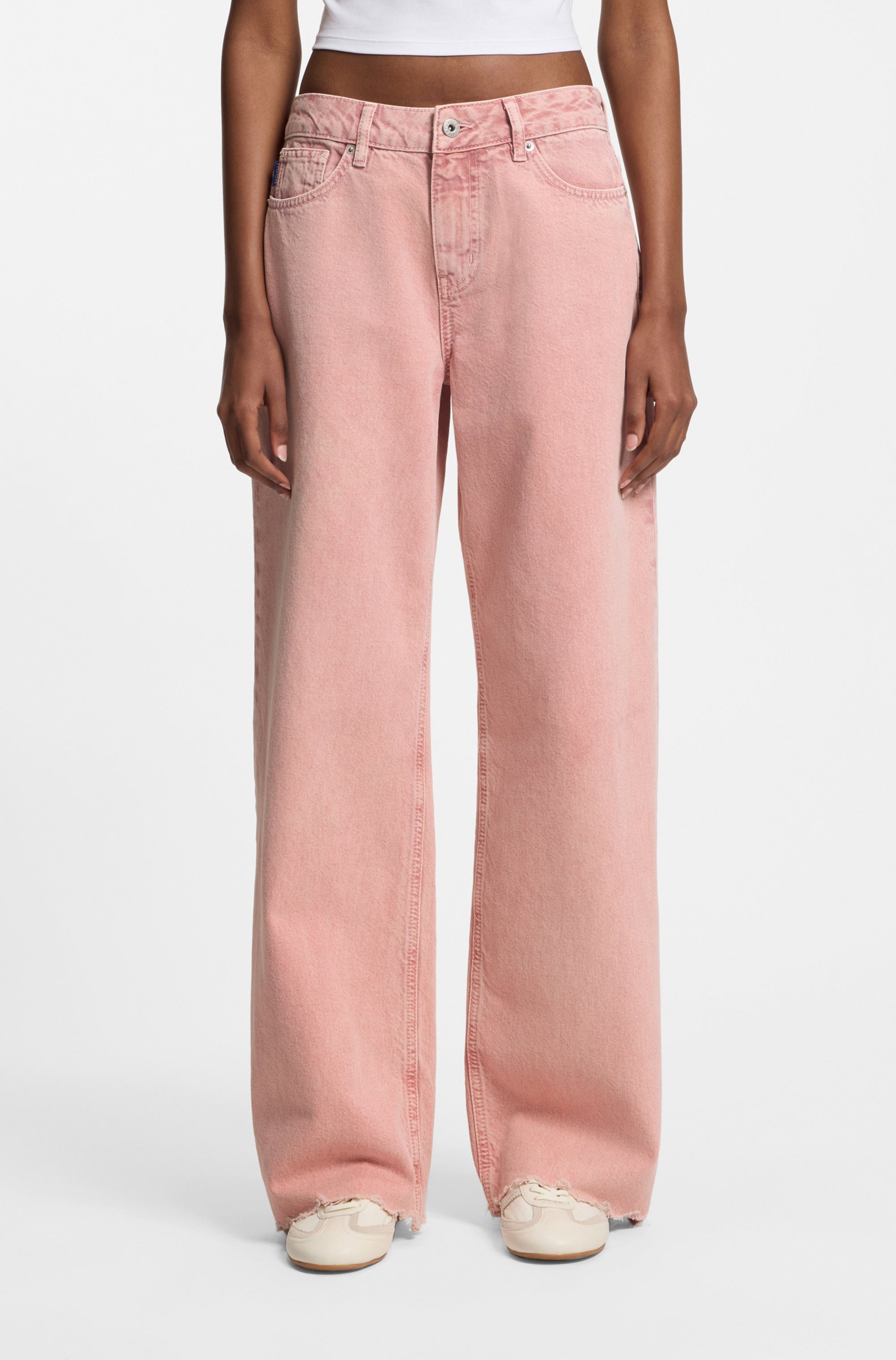 HUGO Loose-fit-Jeans Gamala mit ausgefranstem Saum, Baggy-Fit