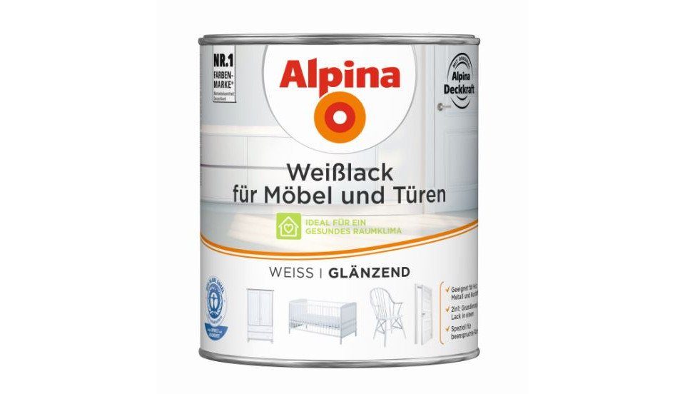 Alpina Weißlack Alpina Weißlack für Möbel weiß 750 ml und Türen