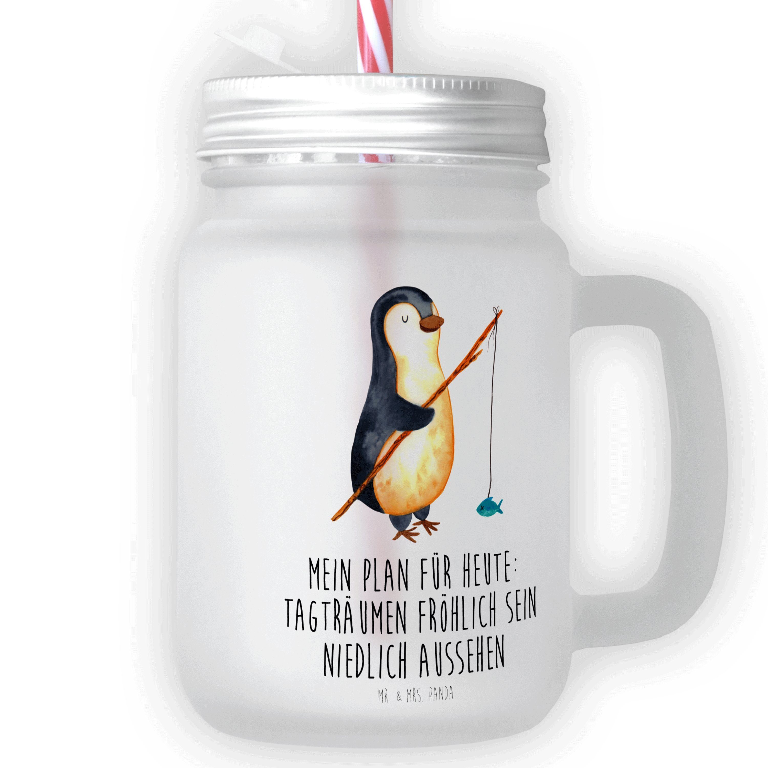 Mr. & Mrs. Panda Glas Pinguin Angler - Transparent - Geschenk, verträumt, Urlaub, Schraubde, Premium Glas