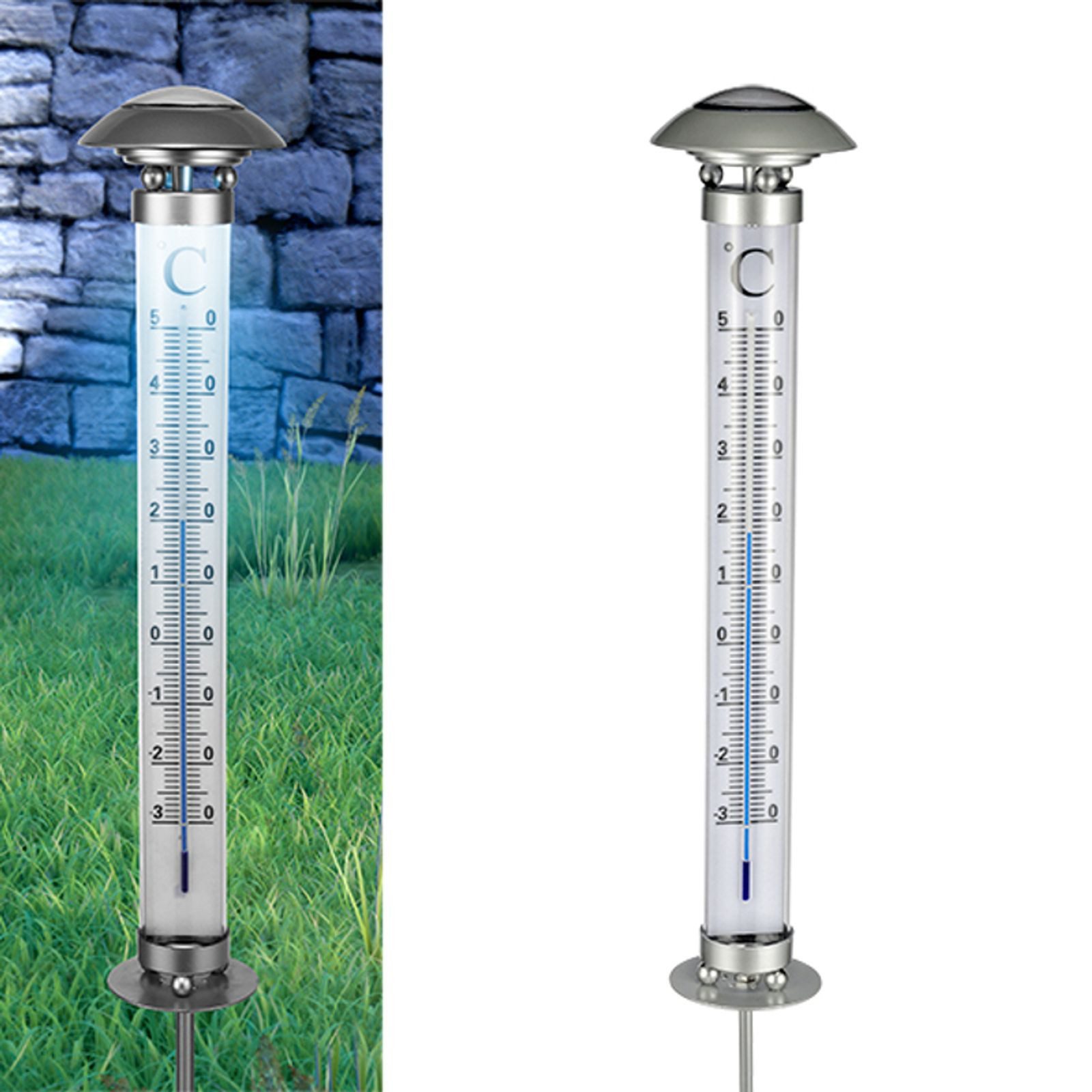 Gravidus Gartenthermometer LED Solar Thermometer beleuchtet Solarthermometer