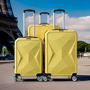 Cheffinger Koffer Reisekoffer 3-teilig Hartschale Trolley Set Kofferset Reisetasche Gelb