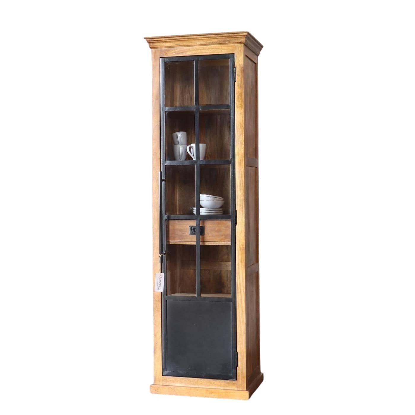 baario Mehrzweckschrank Schrank HOXT Industrial schmal Massivholz & Eisen Vitrine 60cm breit