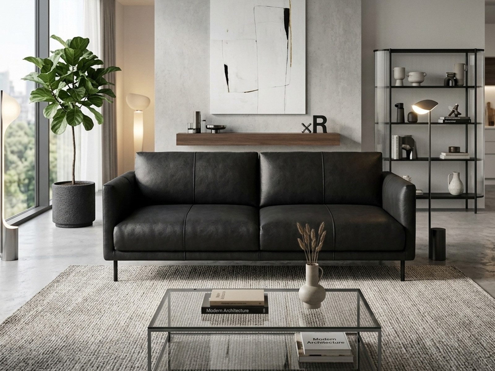 Rolf Benz 2,5-Sitzer Sofa Rolf Benz freistil 133 Leder schwarz 202cm, Echtes Leder
