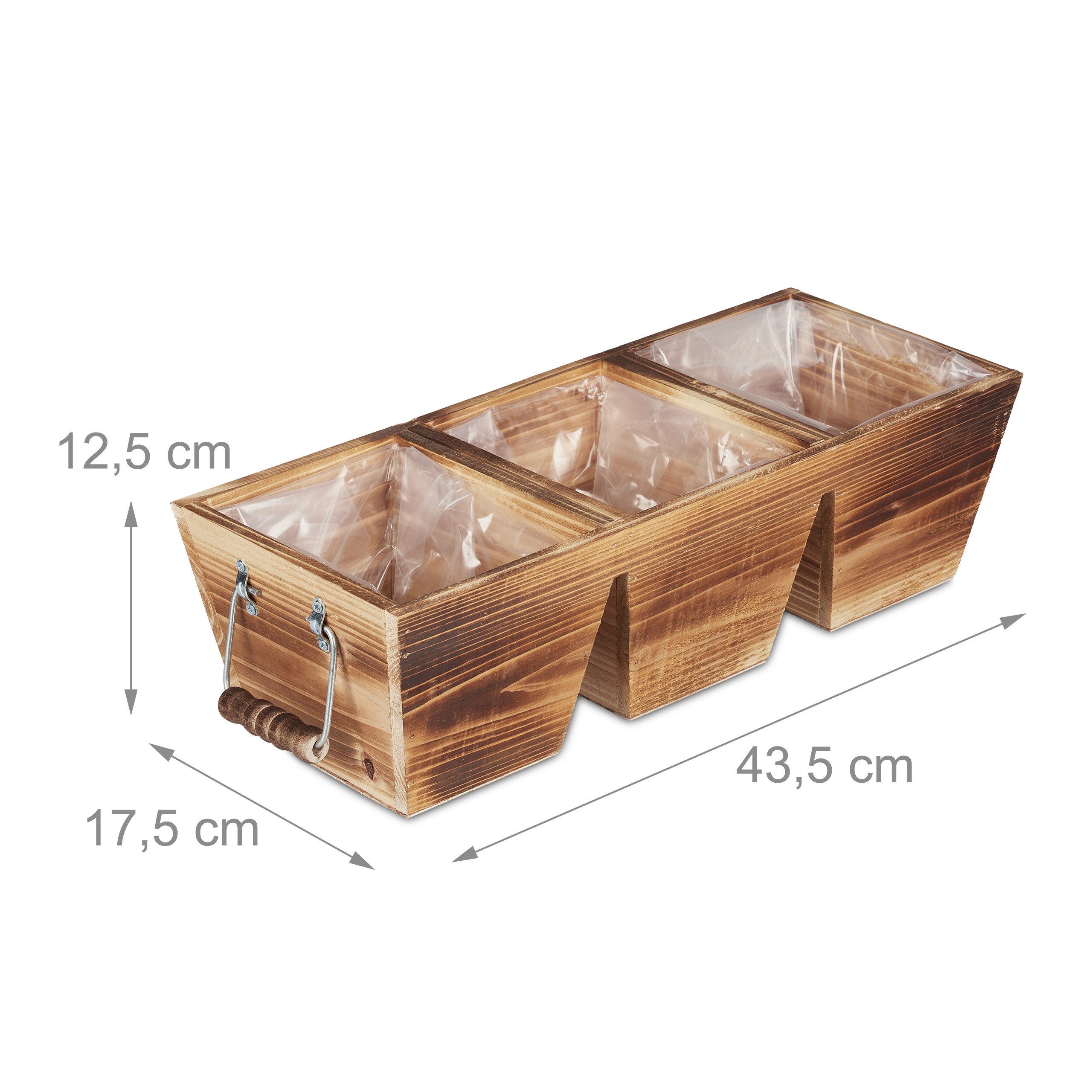relaxdays Blumenkasten Holz Blumenkasten mit 3 Fächern (3 St) – Bild 4 von 5