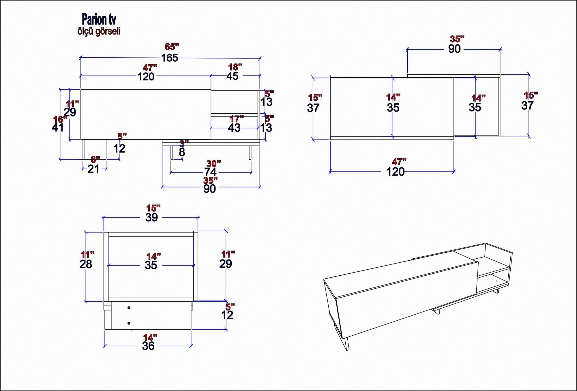 100% Skye Partikelplatte Melaminbeschichtete Schränke, 41x165x35 Decor TV-Schrank cm,