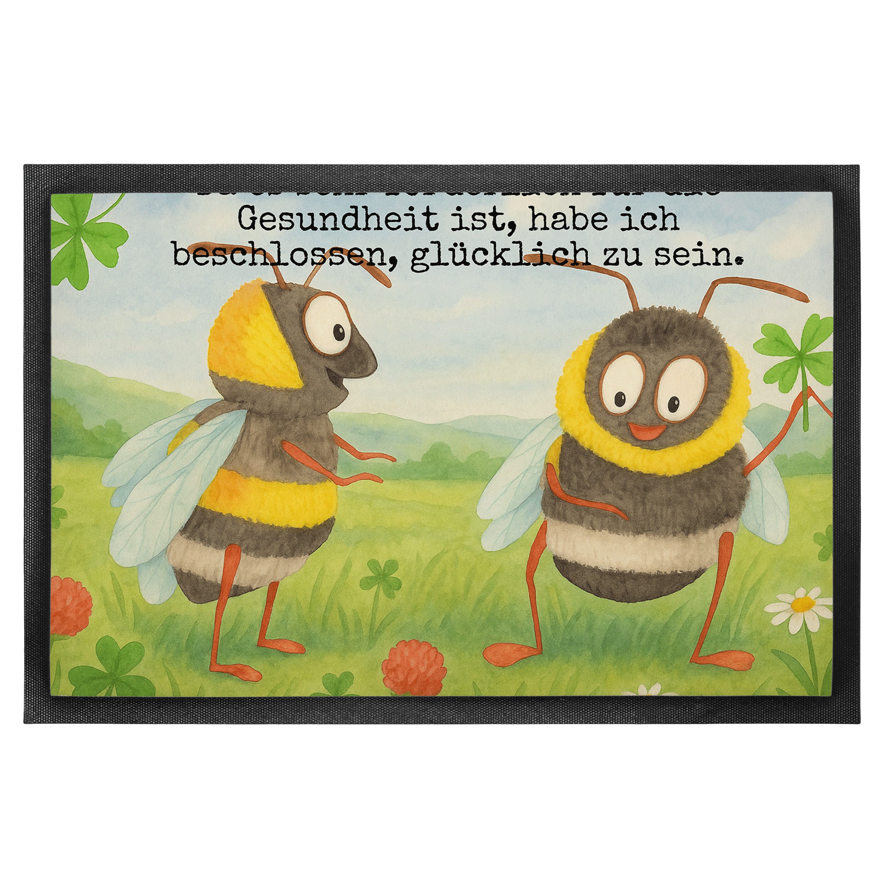 Mr. & Mrs. Panda Fußmatte Hummeln Kleeblatt Design, Bodenvorleger 60 x 90 cm, Weiß, Fußabtreter, rechteckig, Höhe: 60 mm, Gummi-Fußmatte Spruch schön Schuhabstreifer