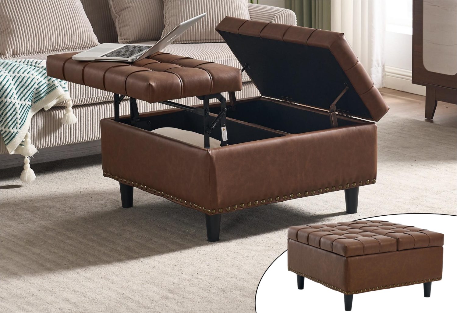 LVHOM Couchtisch Höhenverstellbarer Aufbewahrungsstuhl/Sitzhocker (integrie günstig online kaufen