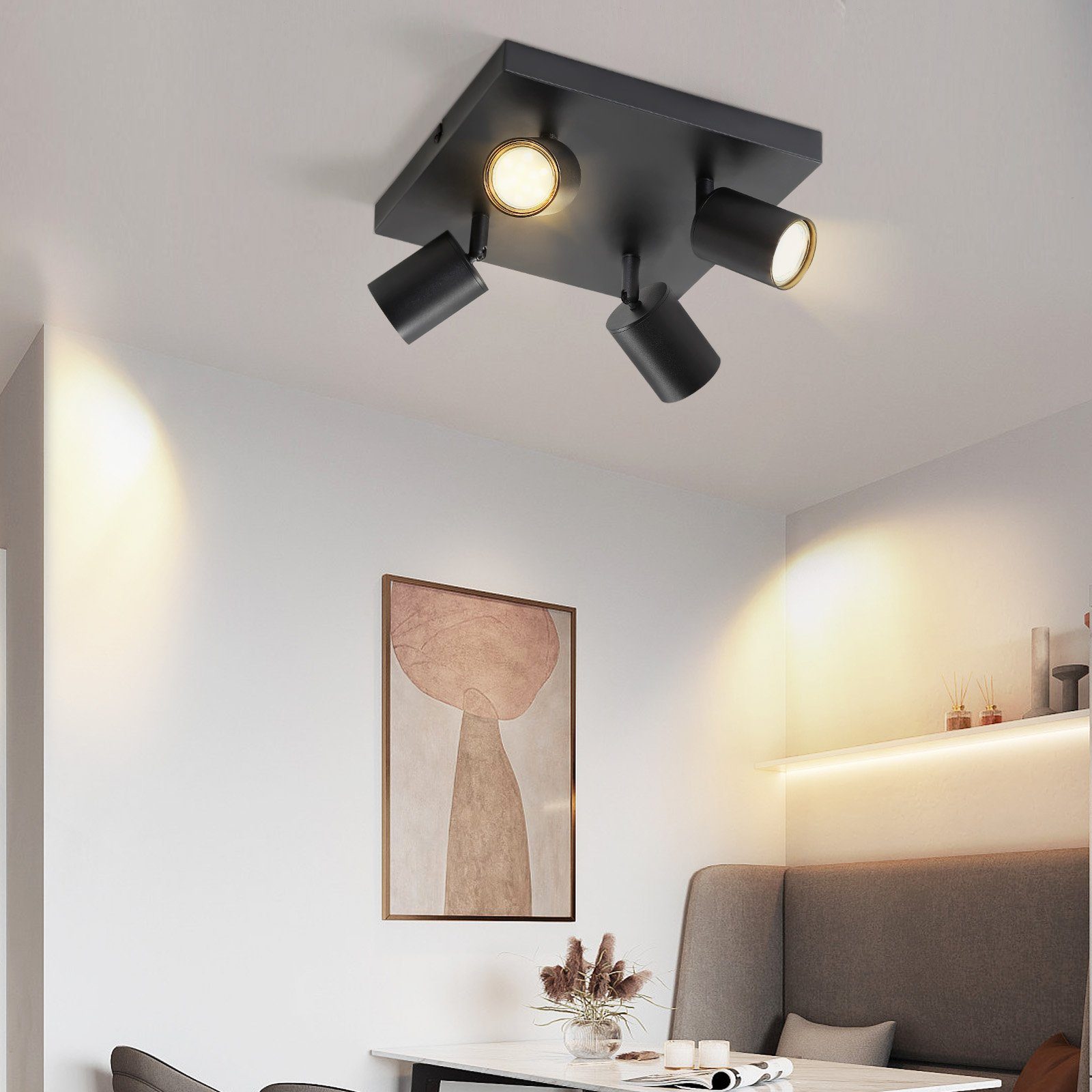 Deckenleuchte Schlafzimmer Flur, für GU10 Schwarz 25W 330°Schwenkbar, 4/6 LED Weiß Deckenlampe LED Nettlife Deckenspots, Küche Flammig wechselbar, mit Wohnzimmer Deckenstrahler