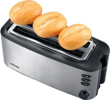 Severin Toaster AT 2509, 2 lange Schlitze, 1400 W, wärmeisolierend + doppelwandiges Edelstahl-Gehäuse, Brötchenaufsatz