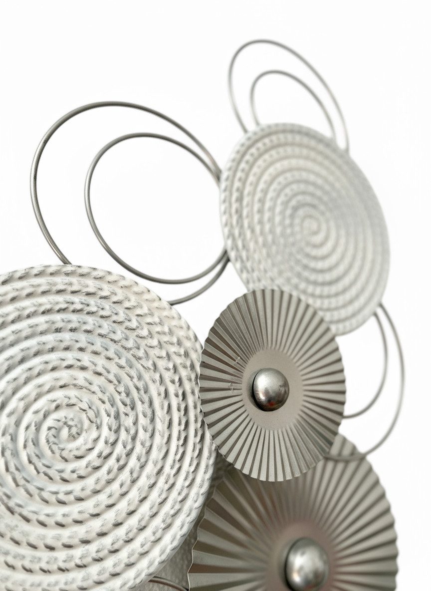 MF Wanddekoobjekt Wandbild Sixo Metall Wanddeko Wandschmuck Kreise 83x38 cm Silber Weiss (1 St)