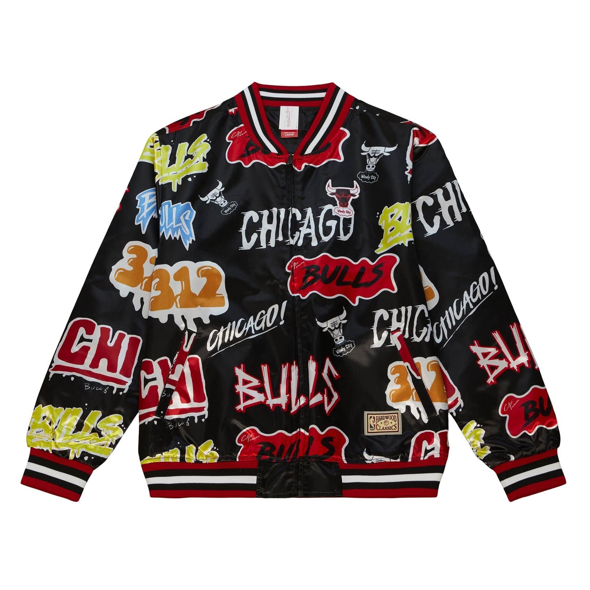 & Ness Jacket Reversible Slap Windbreaker Chicago Sticker Bulls Mitchell