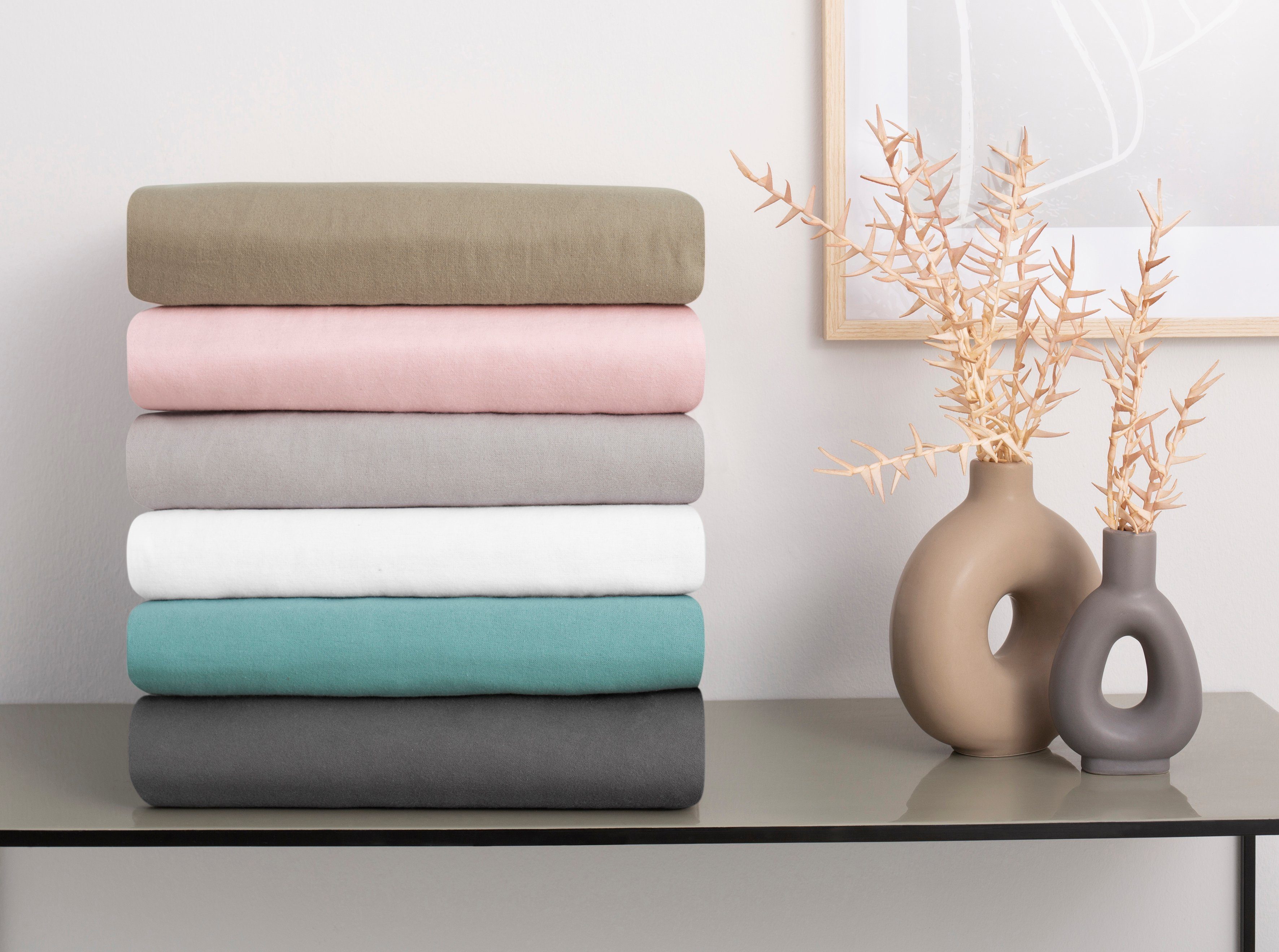 Home affaire Spannbettlaken Cremona, in den Premium Qualitäten (Jersey: 145g/m², Biber: 155g/m), Jersey-Elasthan, Gummizug: rundum, (1 Stück), aus Baumwolle, Größe ab 90x200 cm