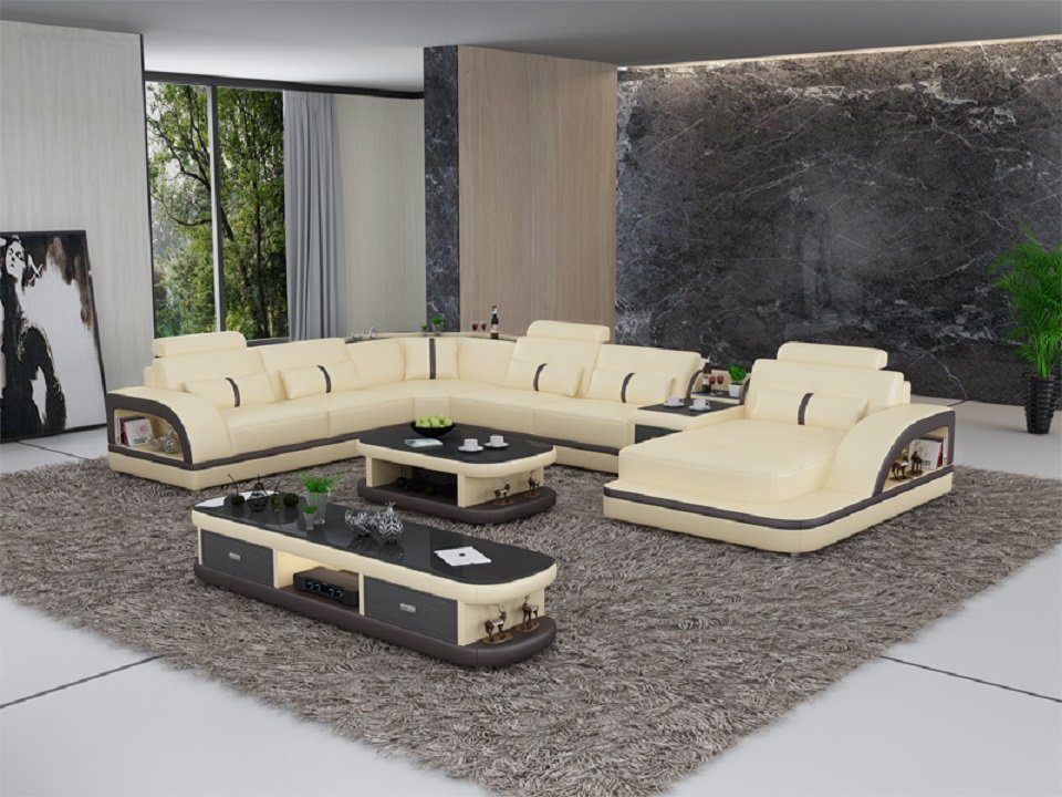 JVmoebel Ecksofa, Ledersofa Ecksofa Polster U Form Couch Sofa Design Ecke Sofas Beige/Braun | Ecksofas