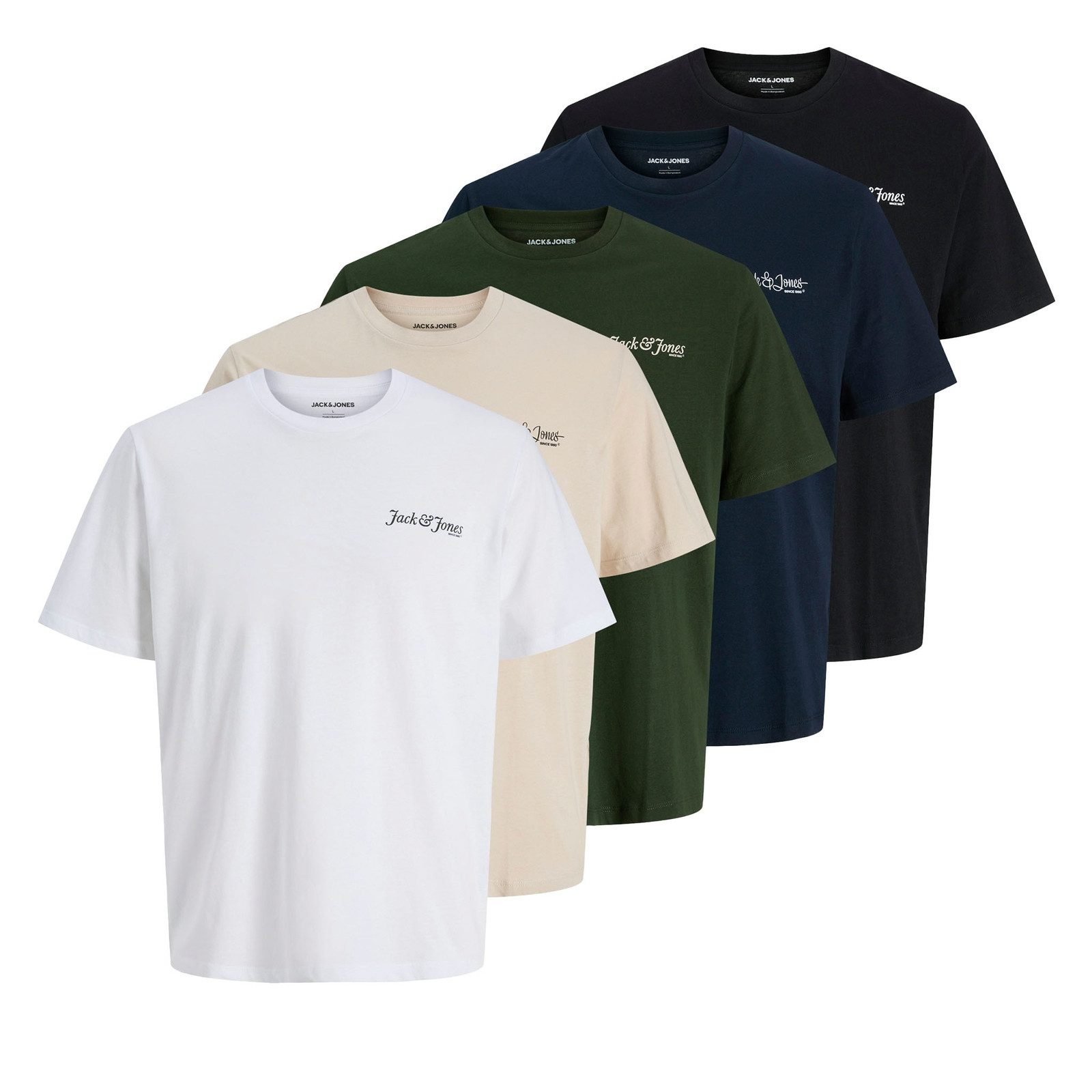 Jack & Jones T-Shirt 5er Pack Yuki Front Tee SS Crew Neck MP mit Logo auf der Brust