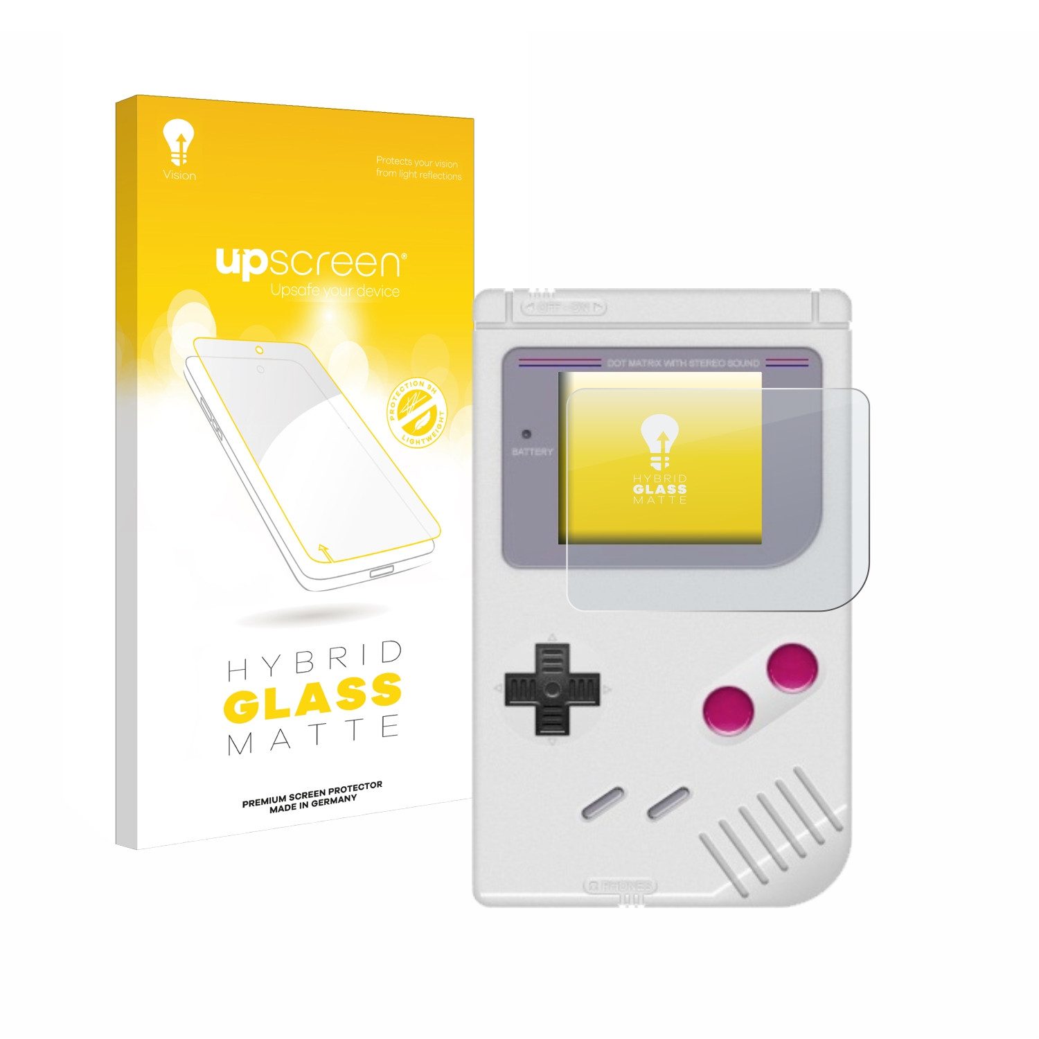 upscreen Displayschutzglas Folie für Nintendo Gameboy (1989), Schutzfolie Glas Panzer Display Schutz matt