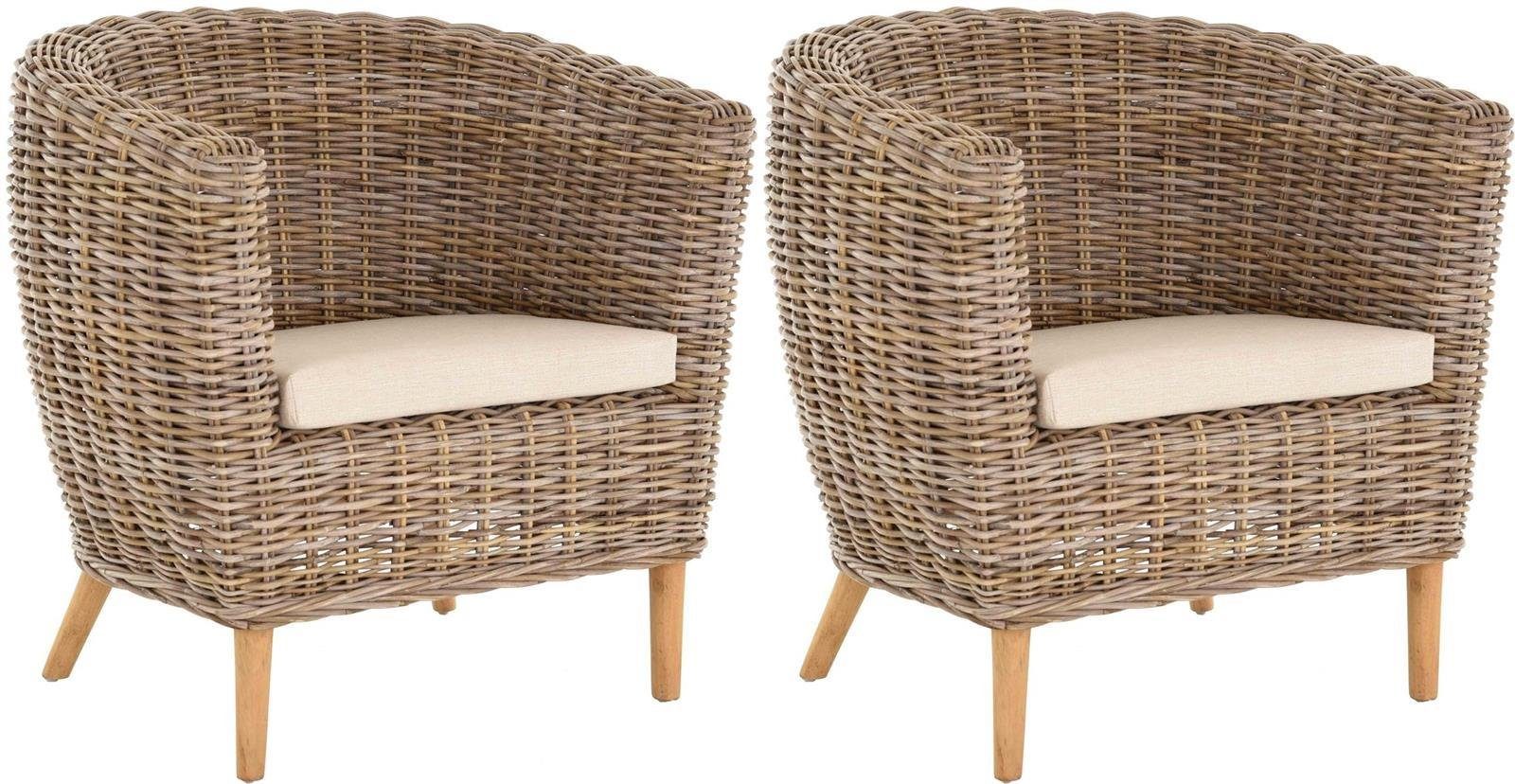 Krines Home Loungesessel Set/2 Clubsessel Koobo Grau Rattan Sessel Loungesessel Rattansessel, Club & Lounge Wohnzimmersessel Natur Grau