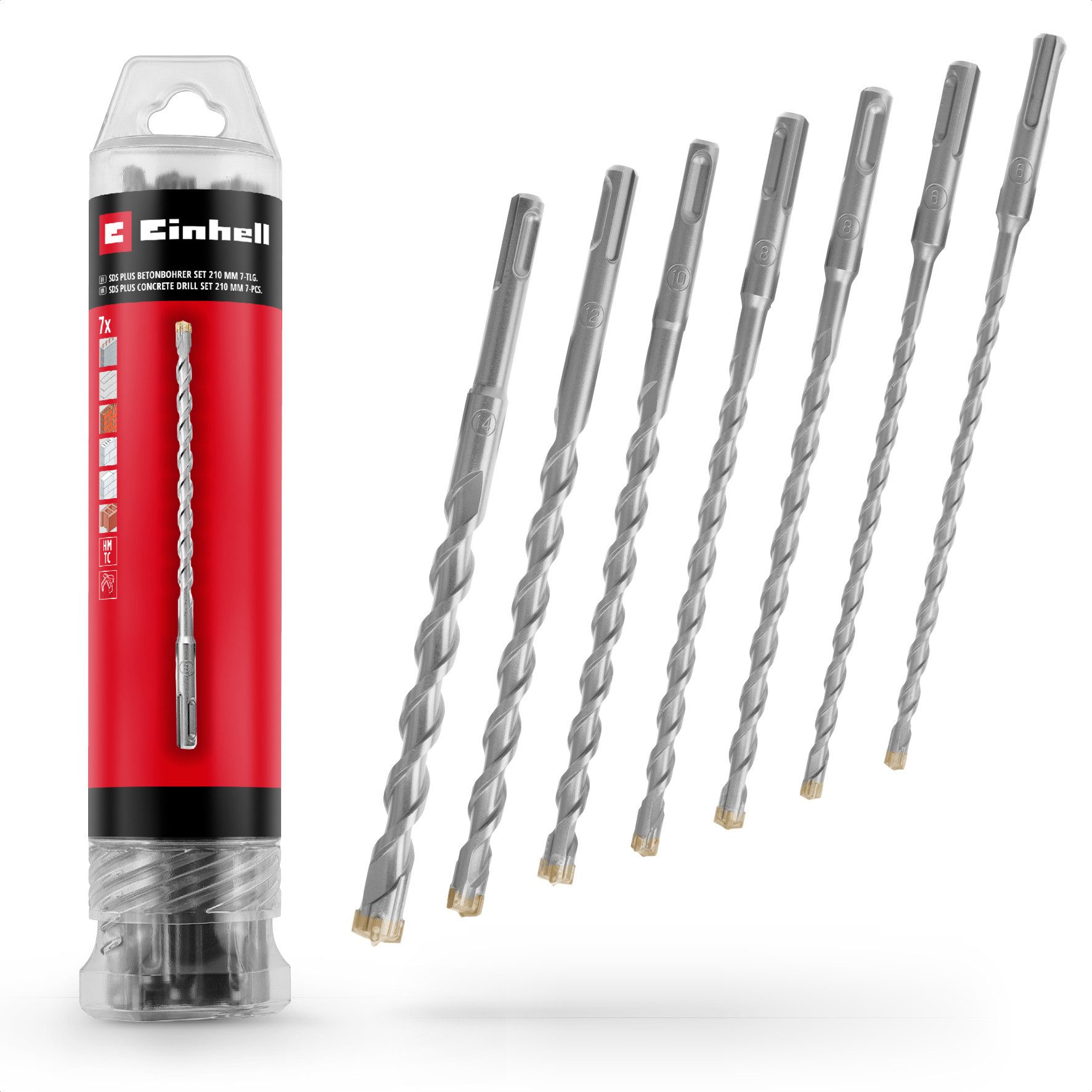 Einhell Дрель- und Bit-Set Original Einhell 7-tlg. SDS Plus Hammerbohrer-Set, 210 mm, (Set, Set), ["7-teiliges SDS Plus Hammerbohrer-Set mit Hartmetallplatte"]