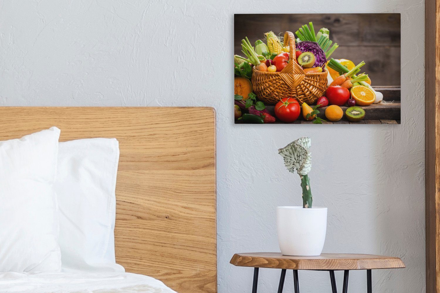 OneMillionCanvasses® Leinwandbild Obstkorb - Obst Wandbild (1 30x20 St), Gemüse, cm Leinwandbilder, - Aufhängefertig, Wanddeko