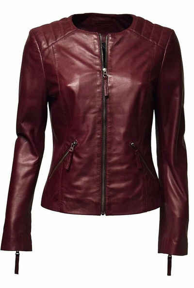 Zimmert Leather Lederjacke Thesa II handschuhweich, Dunkelrot, Schwarz, kragenlos, Damen