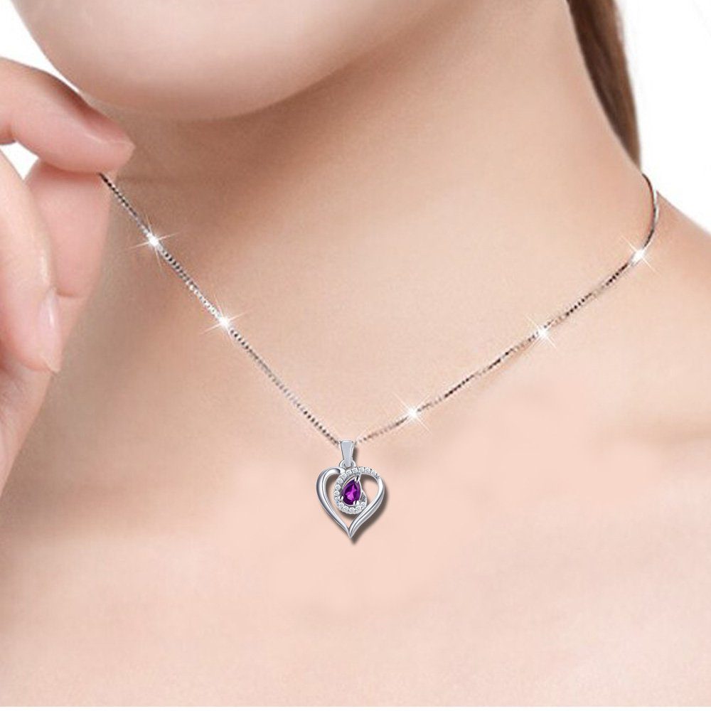 Limana Herzkette echter Edelstein Lila Amethyst 925 Sterling Silber Herz Ke günstig online kaufen