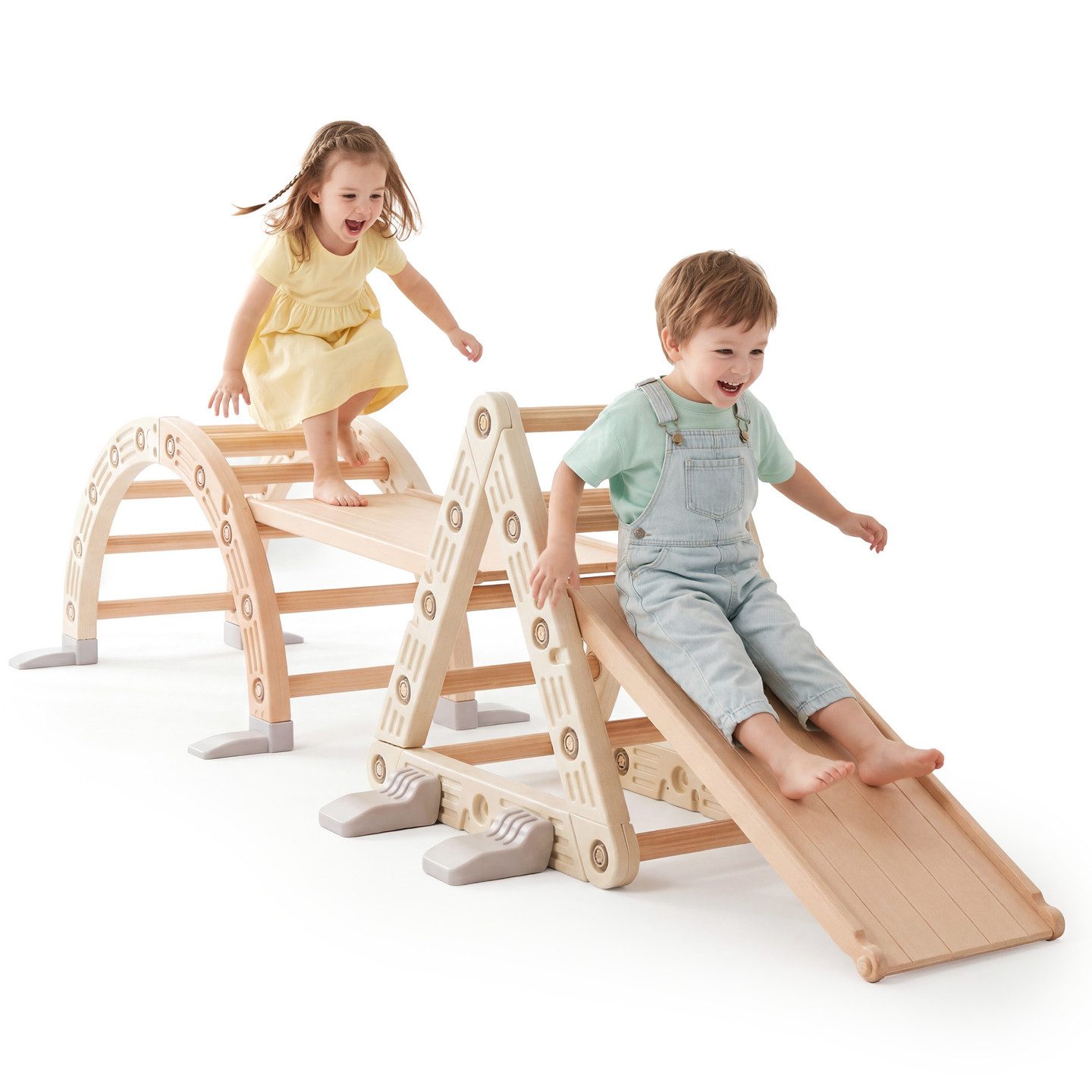 HyperMotion Spielcenter HyperMotion Klettergerüst 3in1 mit Rutsche Wippe Montessori