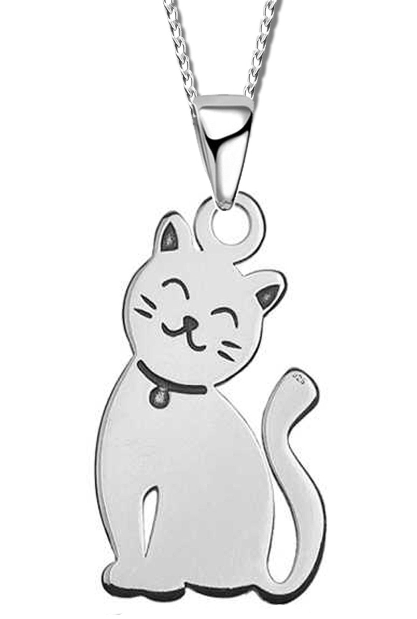 Limana Kette mit Anhänger 925 Silber Katze Damen Mädchen Kinder Kinderkette Damenkette, Kinderkette rosegold gold rotgold