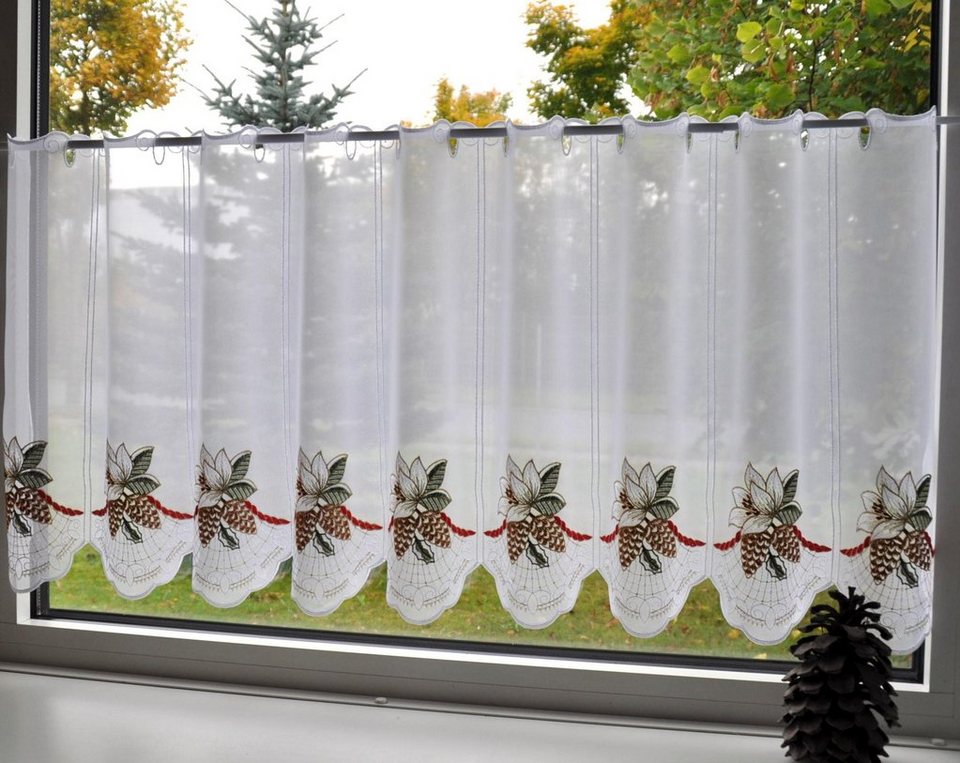 Scheibengardine Christrose, Stickereien Plauen, Stangendurchzug (1 St),  transparent, Voile