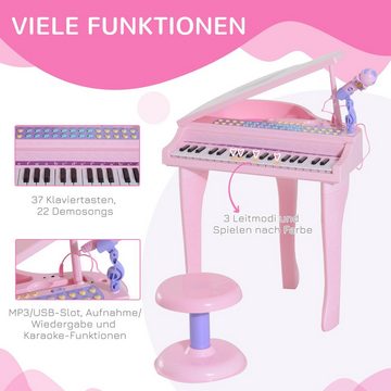 HOMCOM Spielzeug-Musikinstrument Piano Keyboard, Musikinstrument Rosa, (Mini-Klavier, 2 tlg., MP3 USB inkl. Hocker 37 Tasten), mit Licht & Sound
