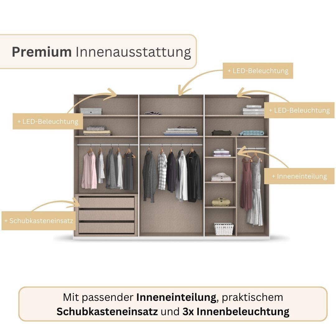 rauch Kleiderschrank Schrank Garderobe SKAT SHINE Breiten 151/201/251/301cm, Höhe 223/235cm (3 verschiedene Ausstattungen BASIC/CLASSIC/PREMIUM (inkl. SOFT-CLOS – Bild 4 von 5