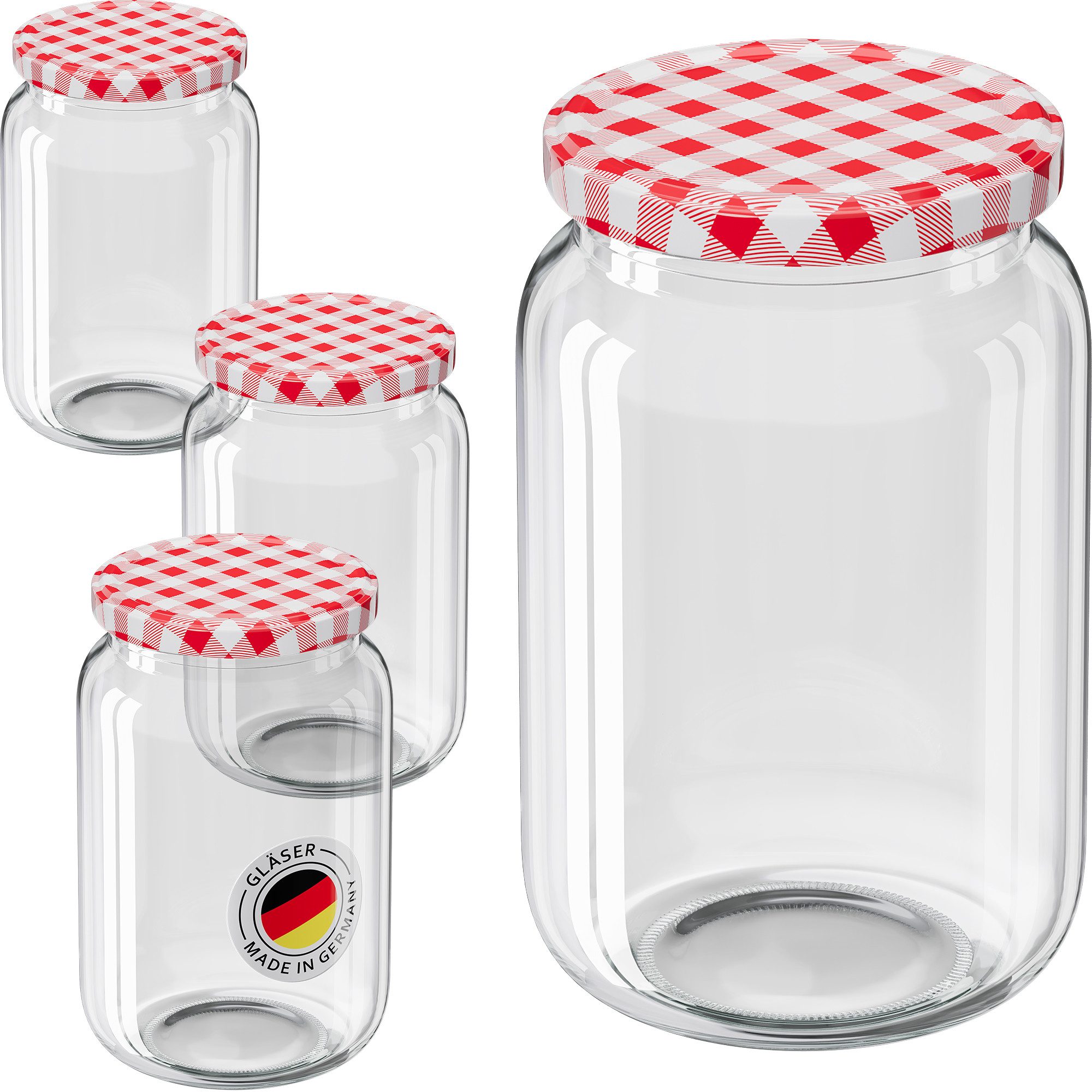Wellgro Vorratsglas Einmachgläser mit Schraubdeckel TO 82, rot kariert, (6-tlg)